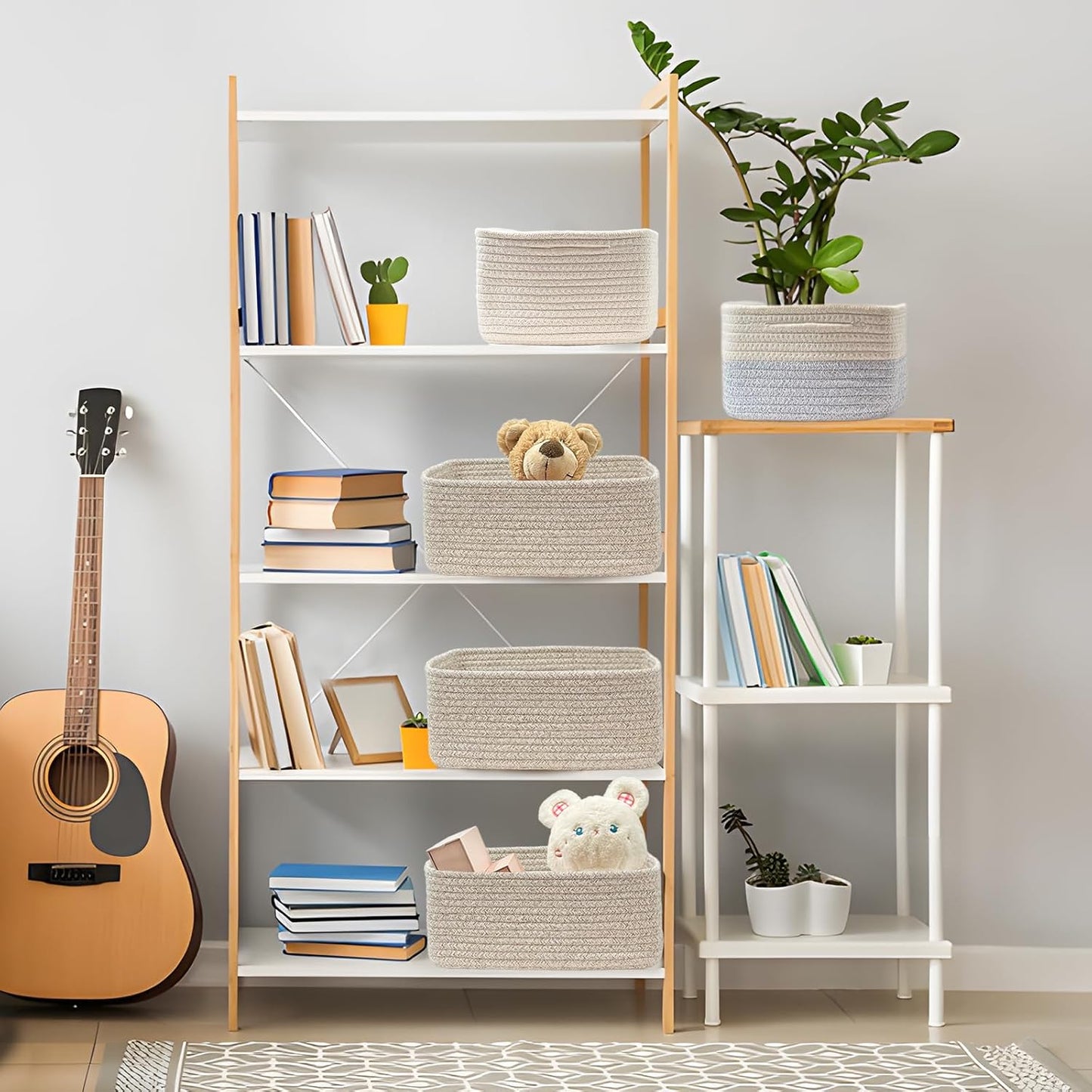 COMFY-HOMI 11.5"x7.5"x4.7" Storage Baskets for Organizing | Cotton Rope Woven Basket | Toy Storage Bin Box | Basket for Shelves, Closet Organizer Bin, Decorative Closet Shelf, 3 Pack, all brown