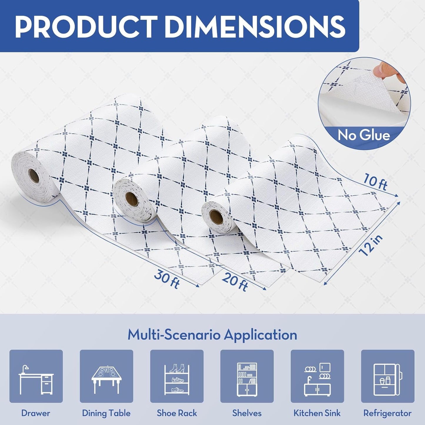 Drawer Shelf and Cabinet Liner, Thick Strong Grip,Shelf Liners Non-Adhesive Liners Protect Kitchen Cabinets and Cupboard, Bathroom Drawers,Under Sink Mat, 12" x10', Blue Stripe