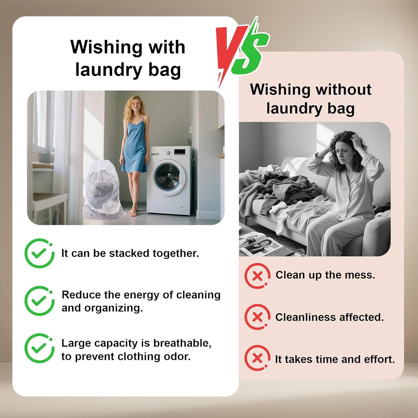 10-Pack Mesh Laundry Bags, 24 × 36 Inch Heavy-Duty Drawstring Mesh Bag Set (5 Black & 5 White) – Large Wash Bags for College, Dorm, Travel, Family & Apartment Use