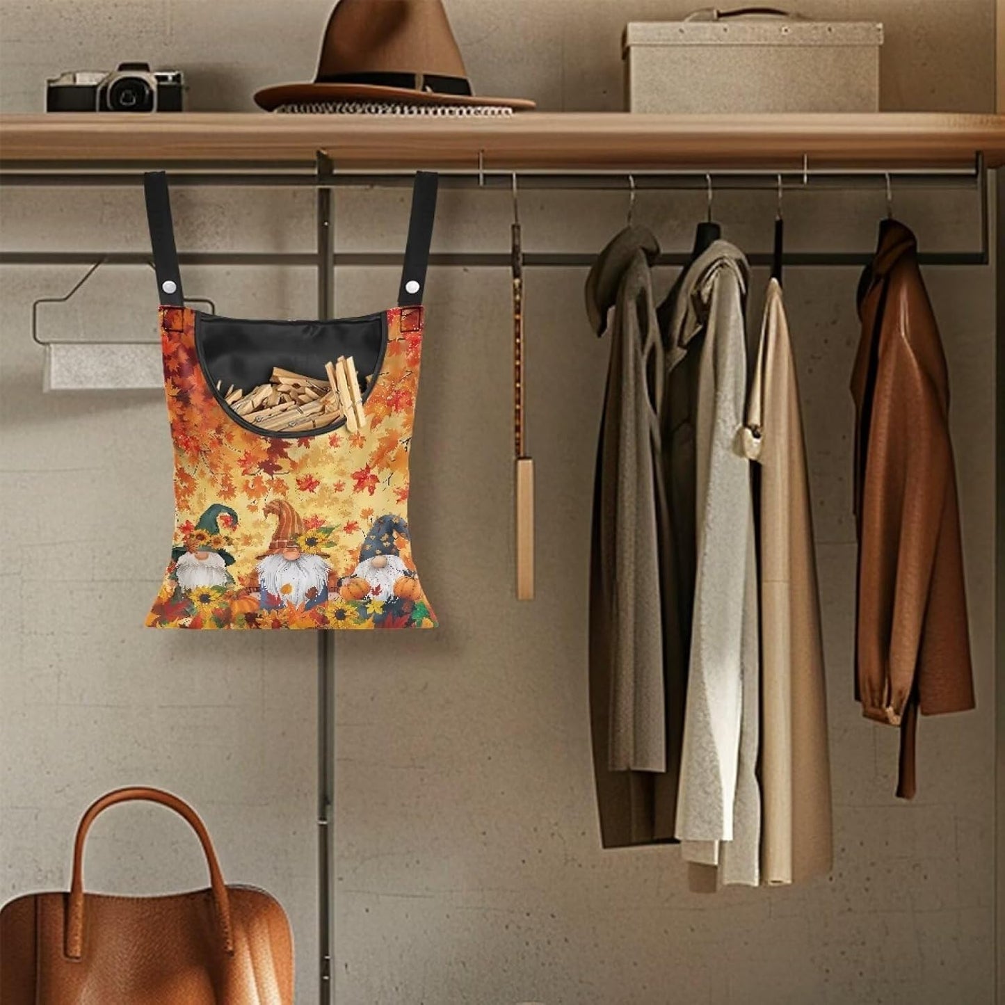 Autumn Goblins Clothespin Bag with Hanging Rope 14.5 x 12 Inch Summer Waterproof Laundry Clothes Pin Holder Clothespin Storage Organizer with Large Opening for Home Outdoor