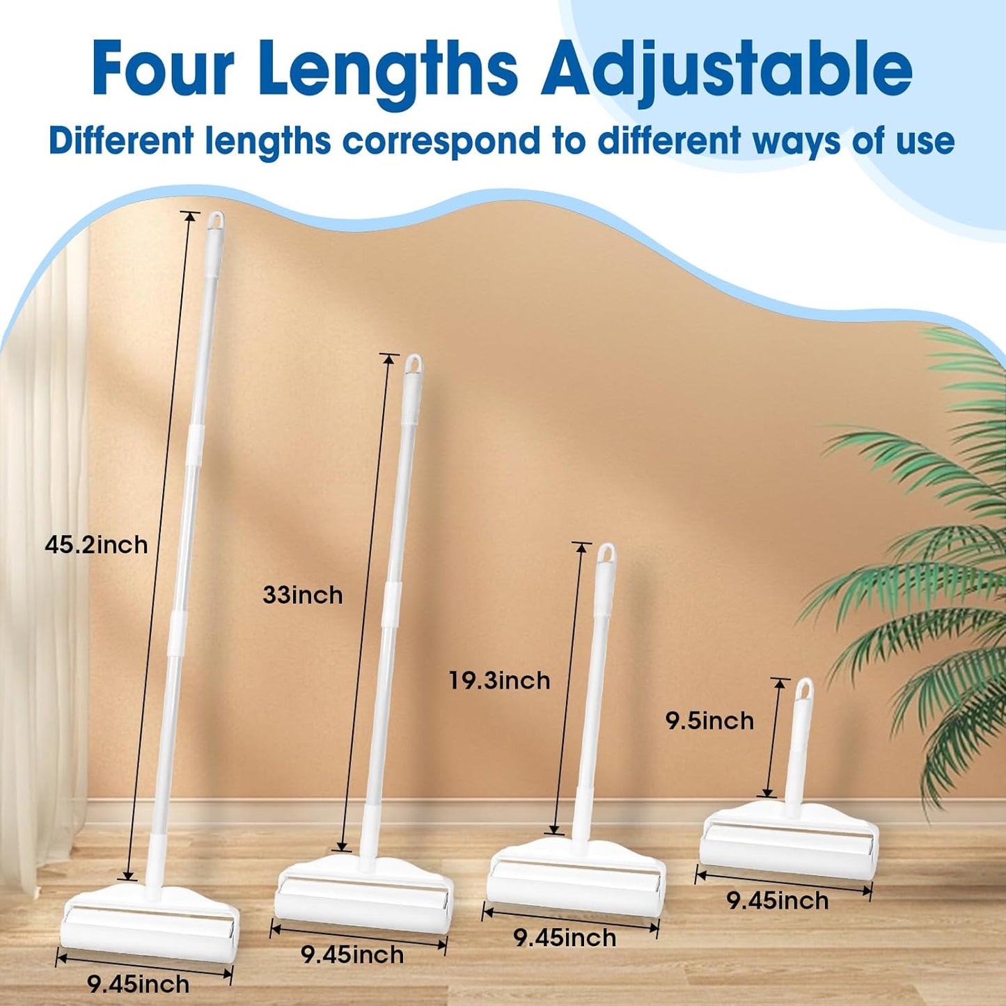 AZEN Large Lint Rollers for Pet Hair, Extra Sticky, 9.45 in Rollers for Floor, Carpet, 180 Sheets Giant Refills with 3 Extendable Long Handle Sticky Mop for Carpet, Floor, Couch