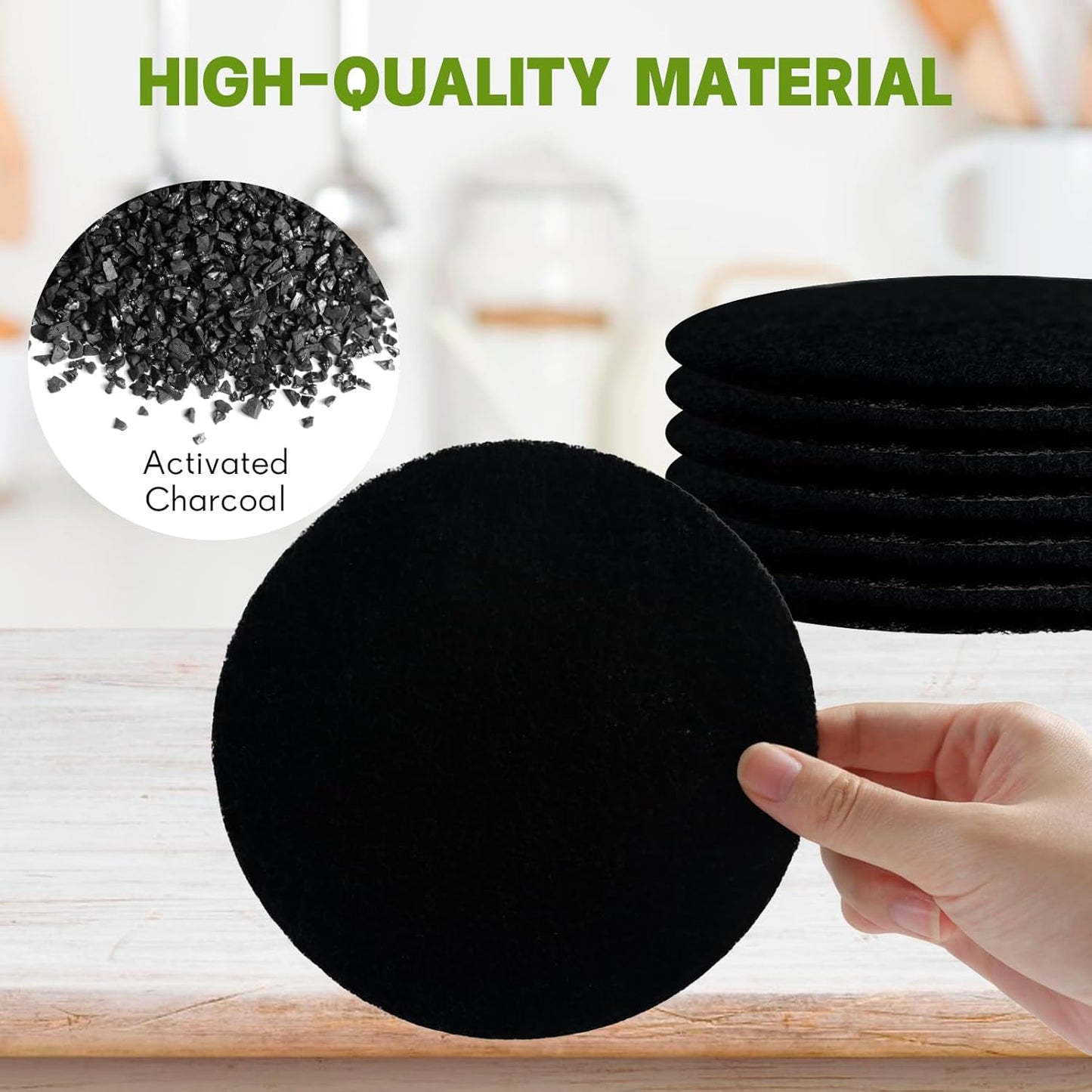 12 Pack - 6.7 Inch Round Compost Bin Charcoal Filters,Extra Thick Activated Carbon Charcoal Filters for Longer Lasting Odor Control, Fits Countertop and Home Bucket Kitchen Compost Bins (Refill)