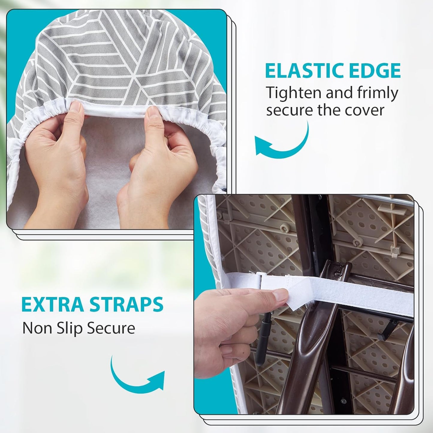 Wide Ironing Board Cover with Padding 18 x 49 inch Heat Reflective with Hook and Loop Fasteners, Thick Padding with Elasticized Edges, 3 Layers Iron Board Cover (Gray Cube)