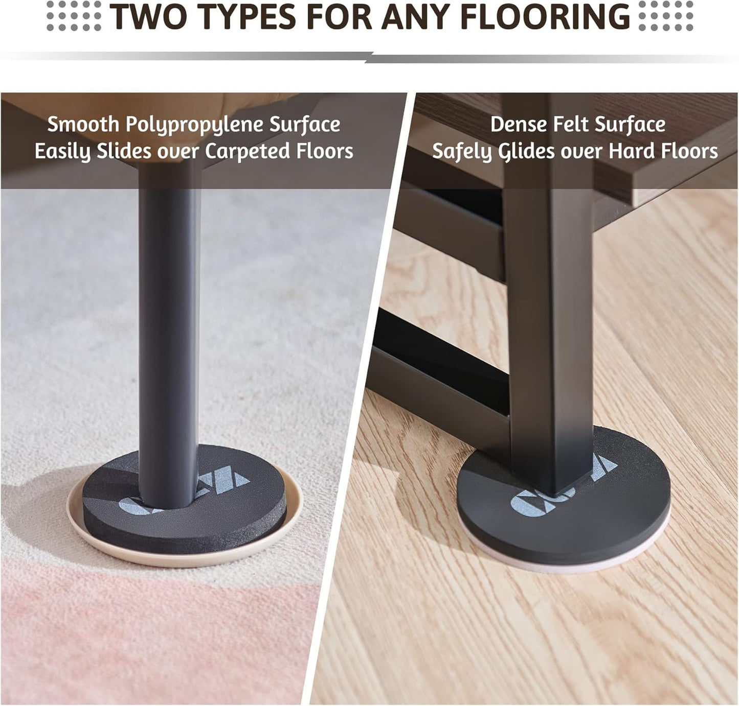 CO-Z Felt Furniture Sliders - 16 Pack with 8 Plastic & 8 Felt Sliders, 3 1/2" Reusable Furniture Sliders for Carpet Hardwood Floors, Heavy-Duty Furniture Gliders Movers, Moving Pads for Hard Surfaces