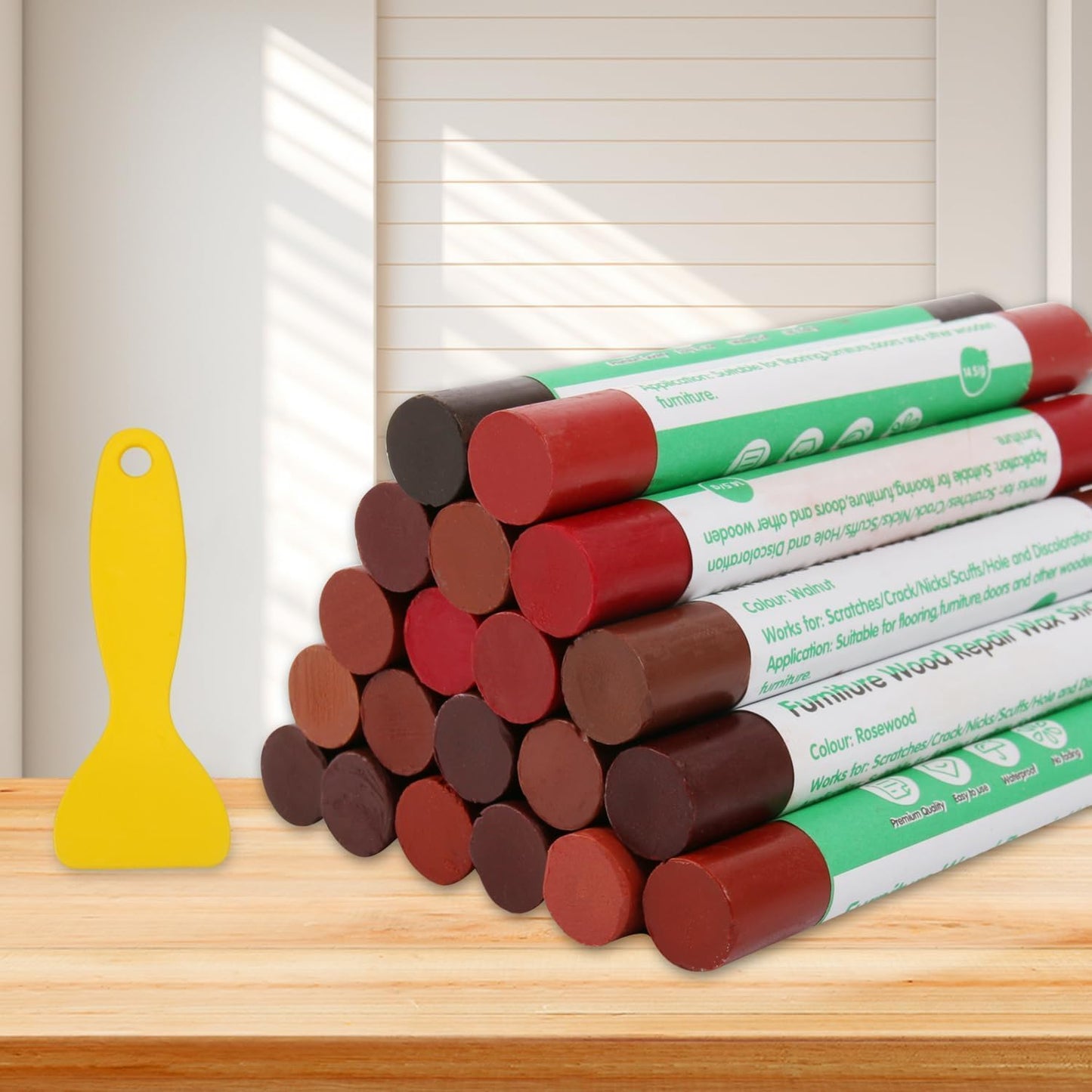 Furniture Markers Touch Up, 20 Colors Wood Filler Sticks, Wood Wax Crayons for Repairing Scratches, Scuffs, Cracks, Holes on Furniture, Floors, Cabinets, Tables, and Doors - Red Series