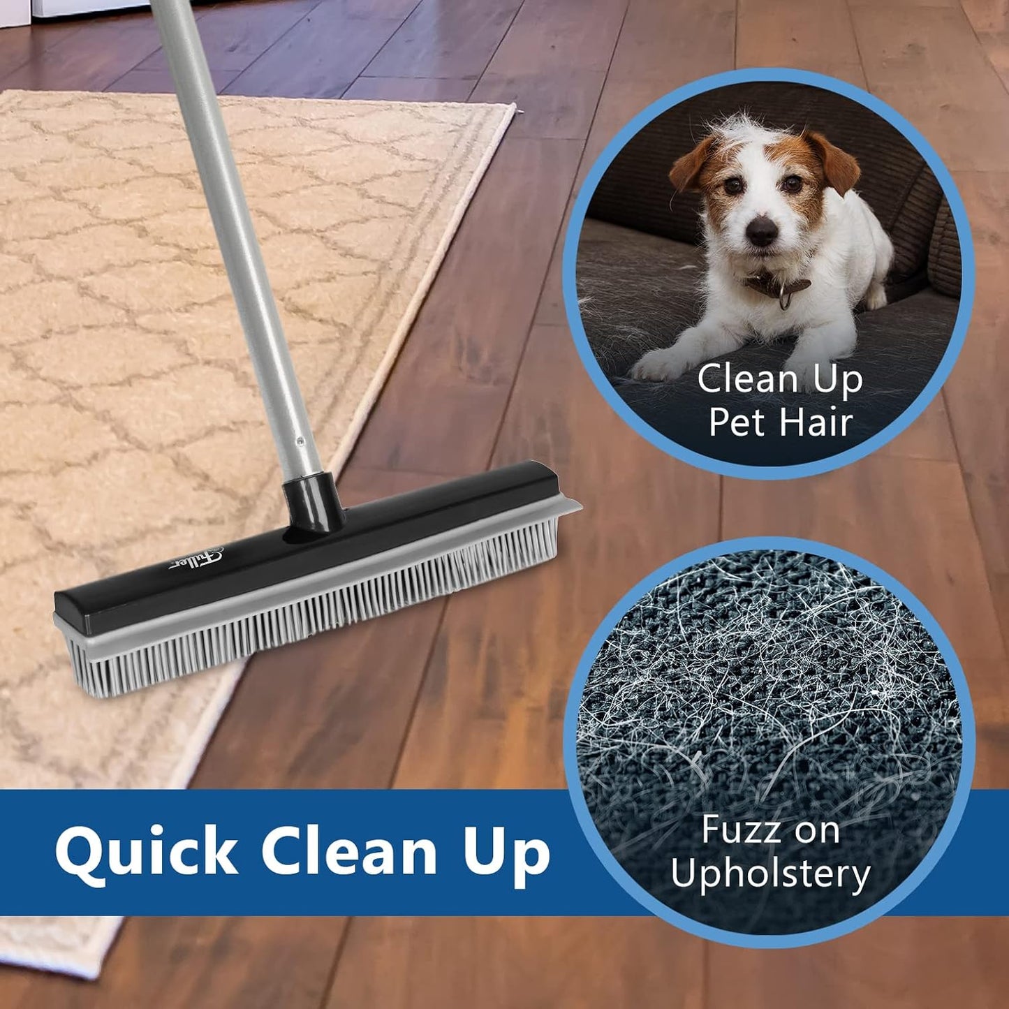 Fuller Brush Rubber Broom – for Carpets Floors Stairs Upholstery – Electrostatic Action Removes Pet Hair Lint Fuzz Dirt Particles – Built-in Squeegee Tackles Wet Messes (Broom Head)