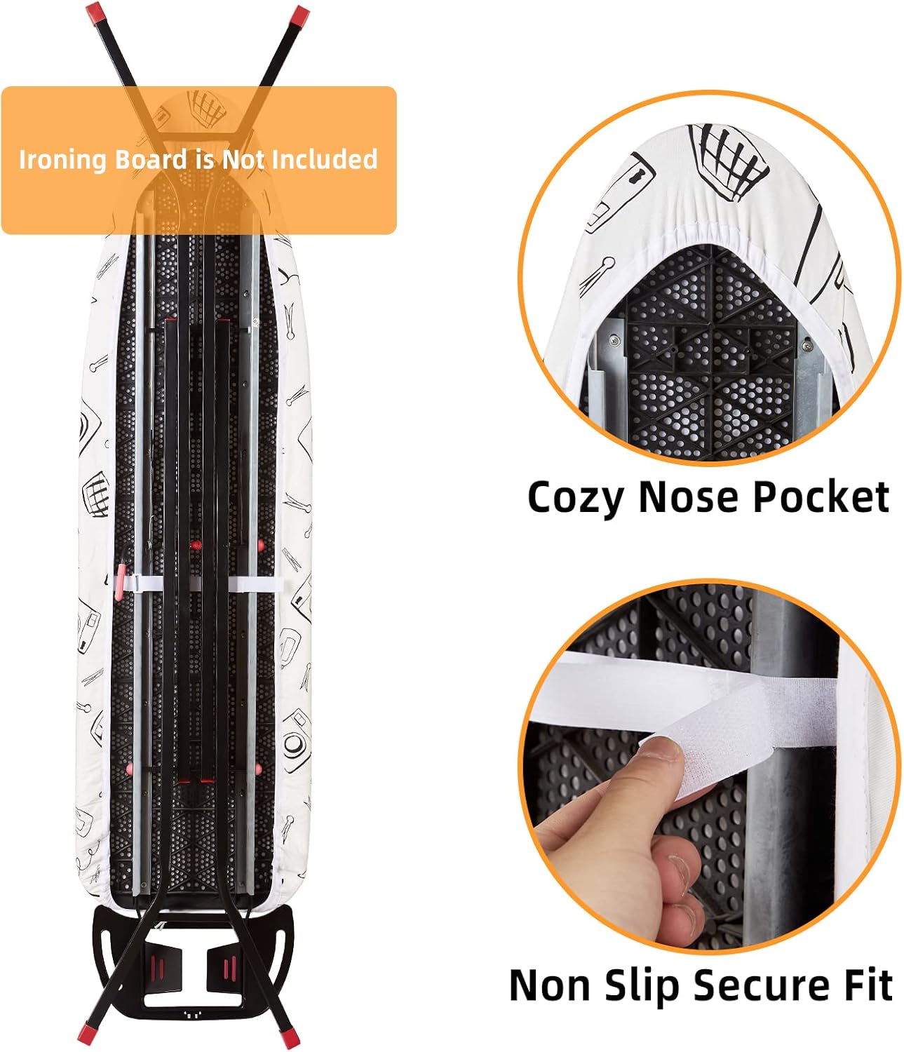 Ironing Board Cover and Pad Standard Size 15 x 54 inch, Heat Reflective with Hook and Loop Fasteners, Thick Padding with Elasticized Edges, 3 Layers Iron Board Cover (White)