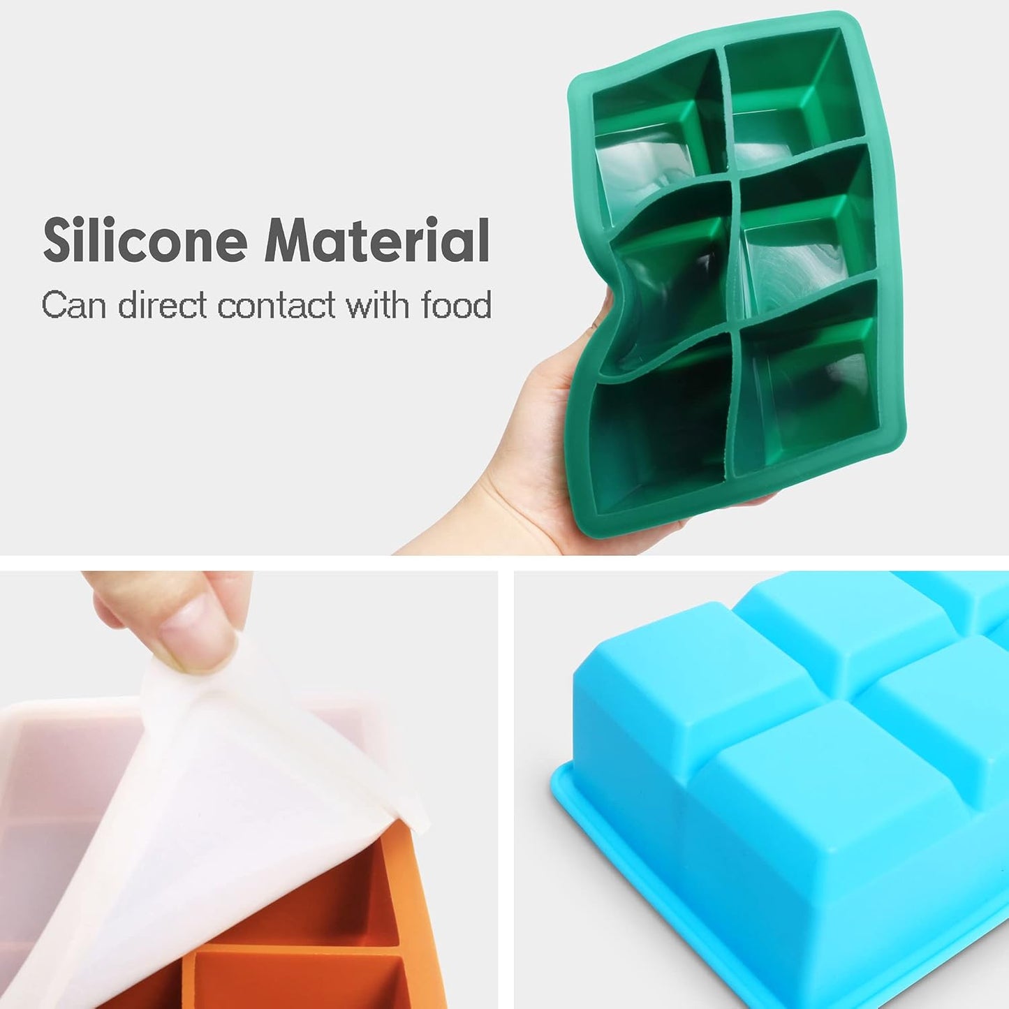Silicone Ice Cube Trays 3 Pack - Large Size Silicone Ice Cube Molds with Leak Proof Removable Lid Square Ice Cube Tray And BPA Free for Cocktail,Whiskey, Stackable Flexible Ice