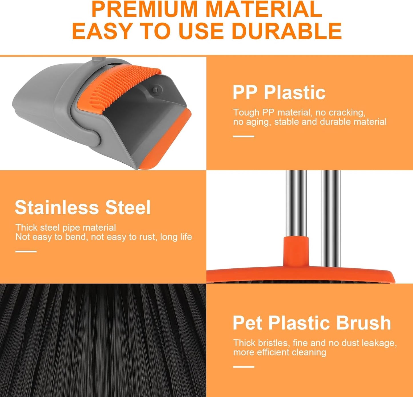 Broom and Dustpan Set for Home, Broom with Dustpan Combo Set, 51" Long Handle Dust Pan Set for Household