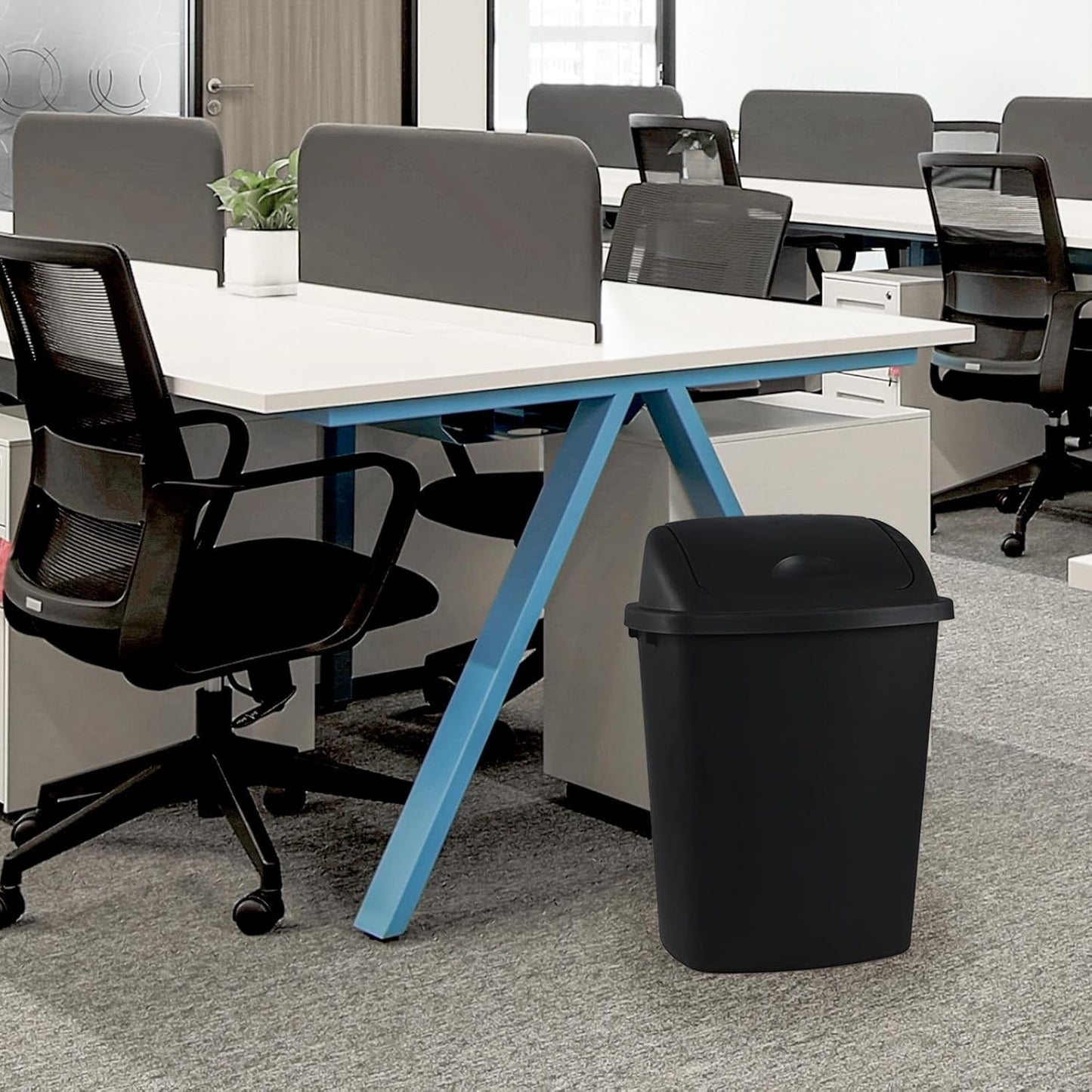 10 Gallon Black Swing Top Trash Cans, Pack of 4 Plastic Waste Bin for Kitchen Office