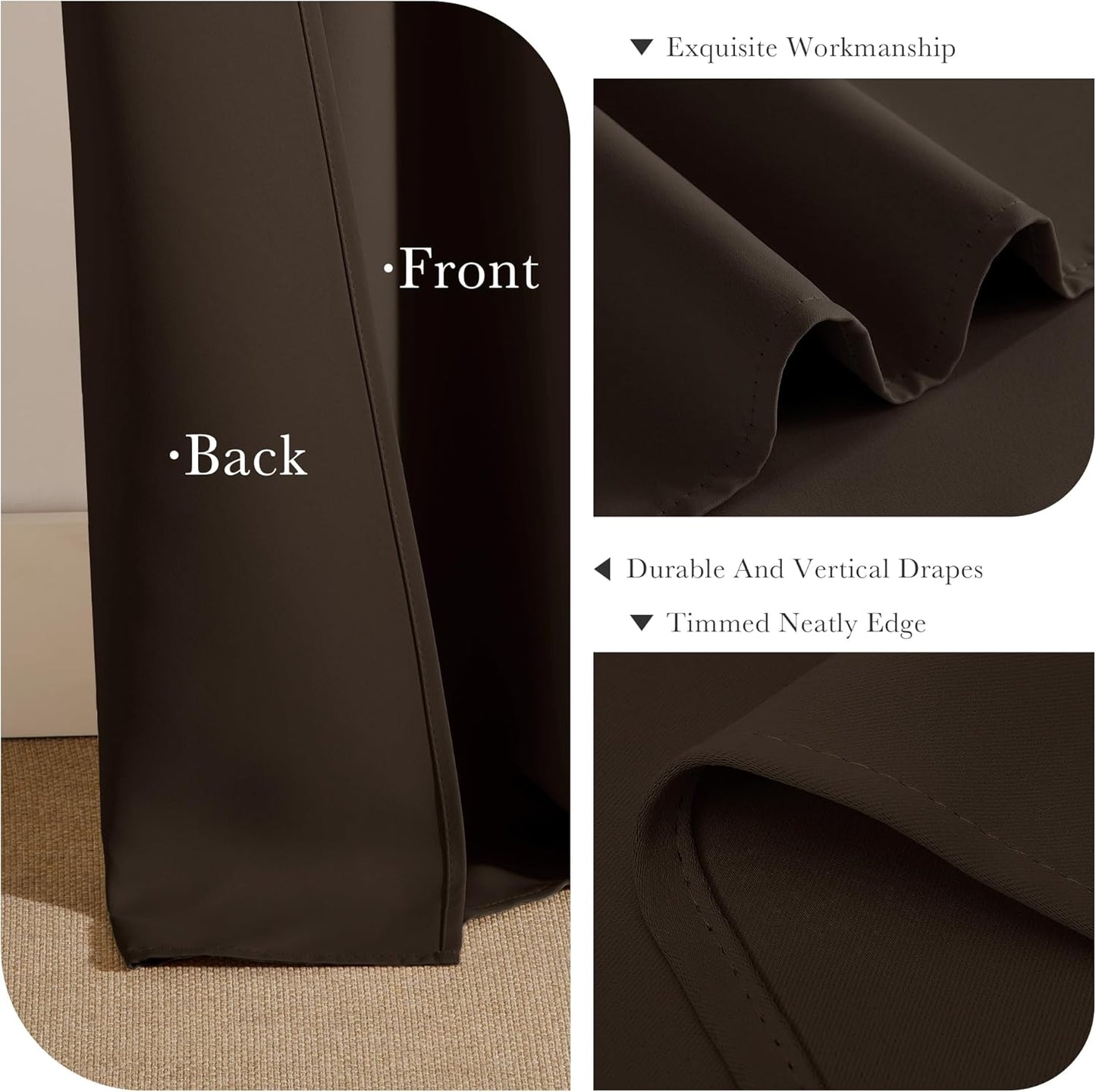 PONY DANCE Blackout Curtain Panels - Window Treatments Room Darkening Thermal Insulated Drapery with Grommets for Living Room Bedroom, W 42 x L 72 inches, Chocolate Brown, 2 Pieces