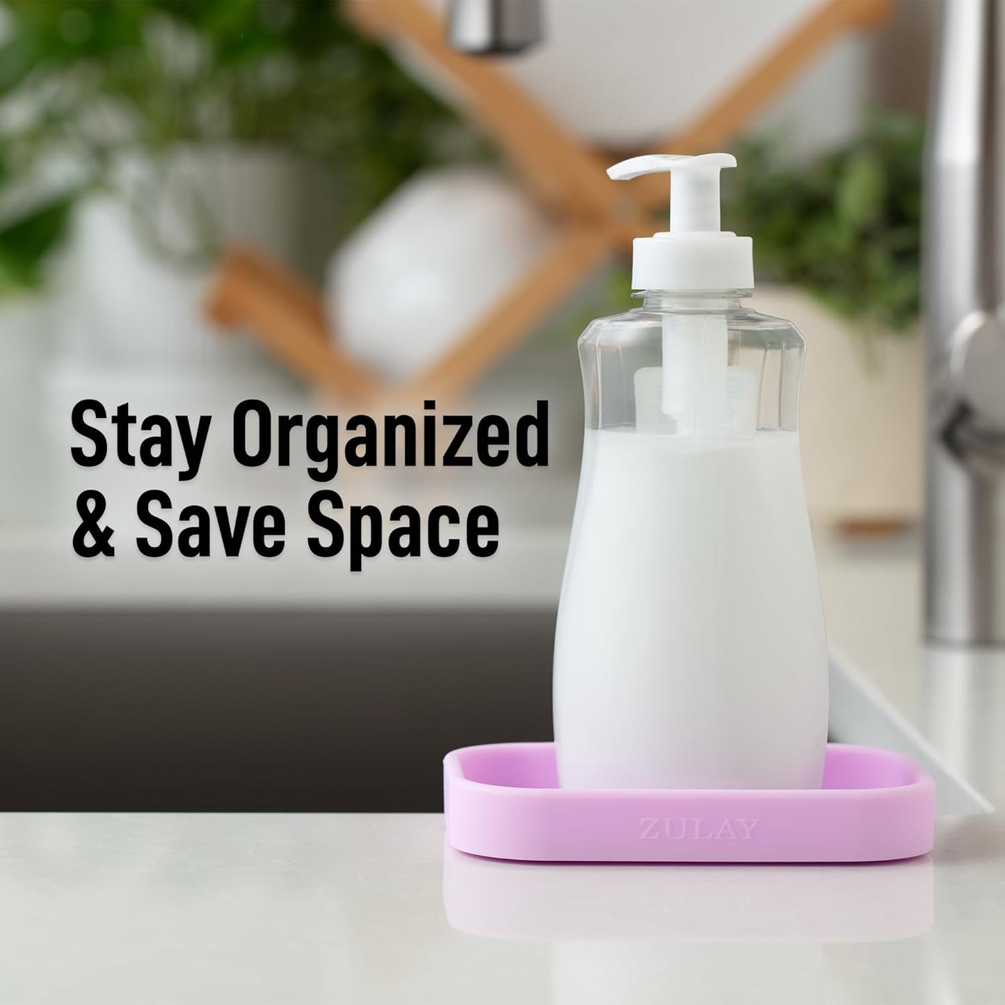 Zulay Small Silicone Sponge Holder (4.9x3.3”) – Space-Saving Sink Organizer Tray for Sponge, Soap, Brush & More – Compact Non-Slip Dish for Kitchen & Bathroom (Lavender)