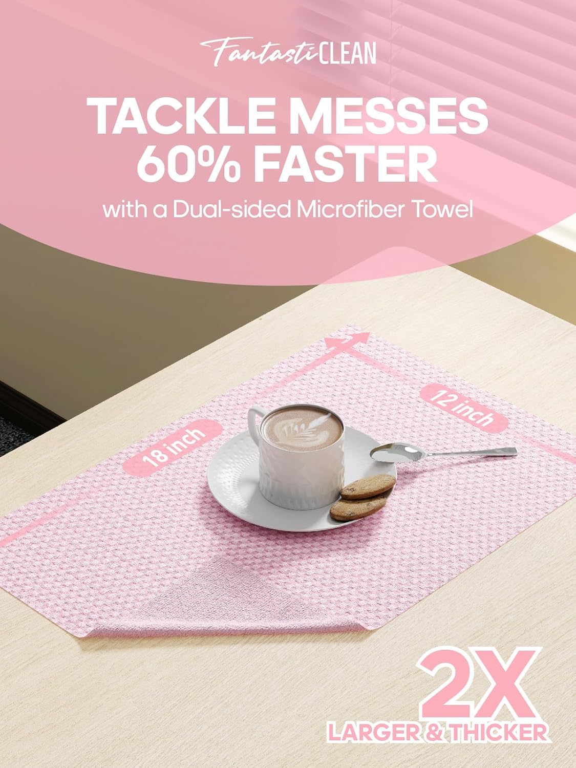 Fantasticlean Large Tear-Away Microfiber Cleaning Cloth Roll - 18'' by 12'', 36 Sheets, Thick Dish Cloths, Super Absorbent Reusable Kitchen Towels (Pink)