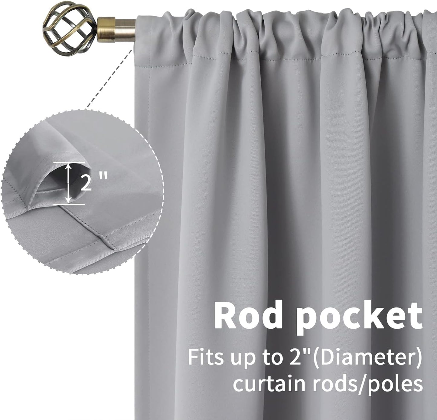 BGment Rod Pocket Room Darkening Curtains for Bedroom 84 Inches Long - Thermal Insulated Blackout Curtain Drapes for Living Room, 42 x 84 Inch, 2 Panels, Light Grey