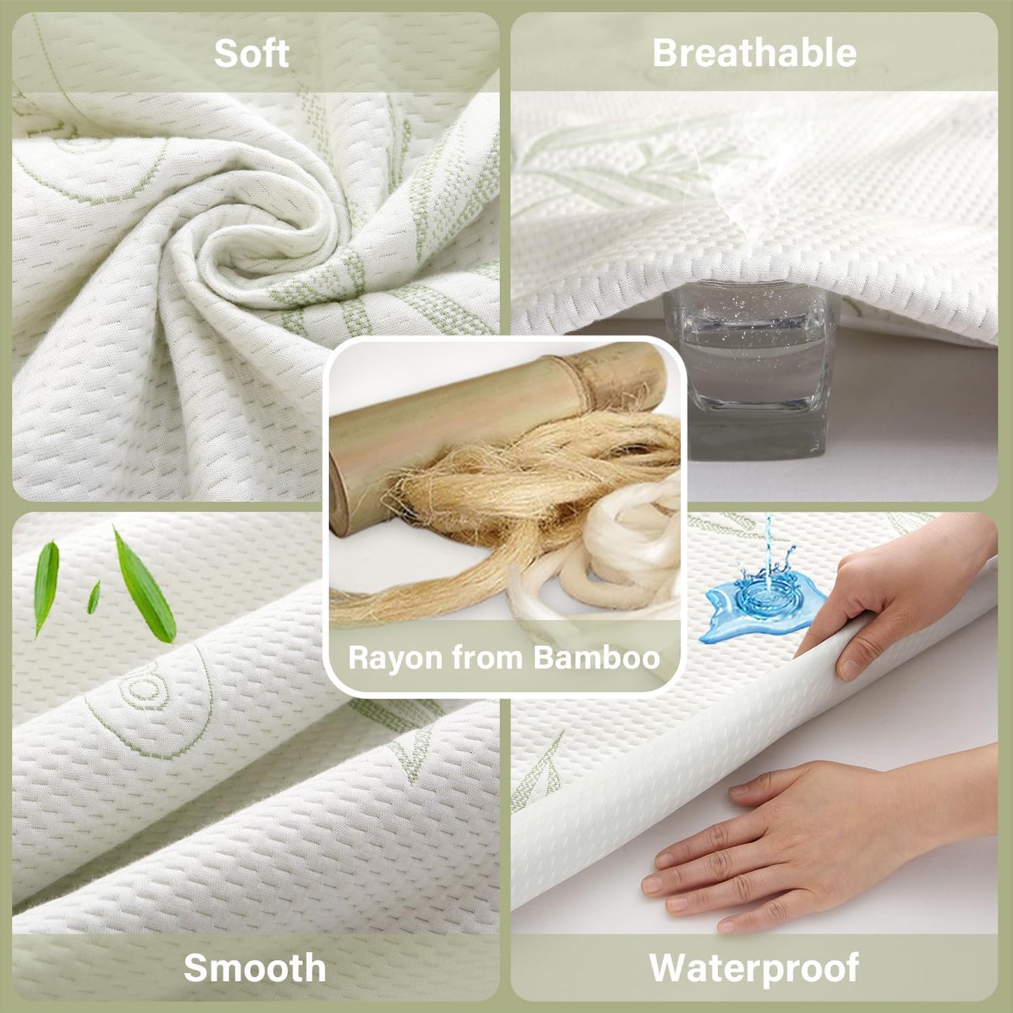 Twin XL Mattress Protector Waterproof Mattress Pad Washable Bamboo Rayon Mattress Cover Breathable Noiseless Bed Protector 5" - 21'' Elastic Fitted Deep Pocket