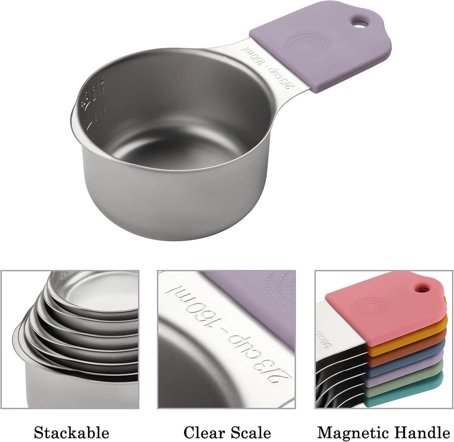 Magnetic Measuring Cups Set of 7 Stainless Steel Heavy Duty Measuring Cups for Dry & Liquid Ingredients (color)