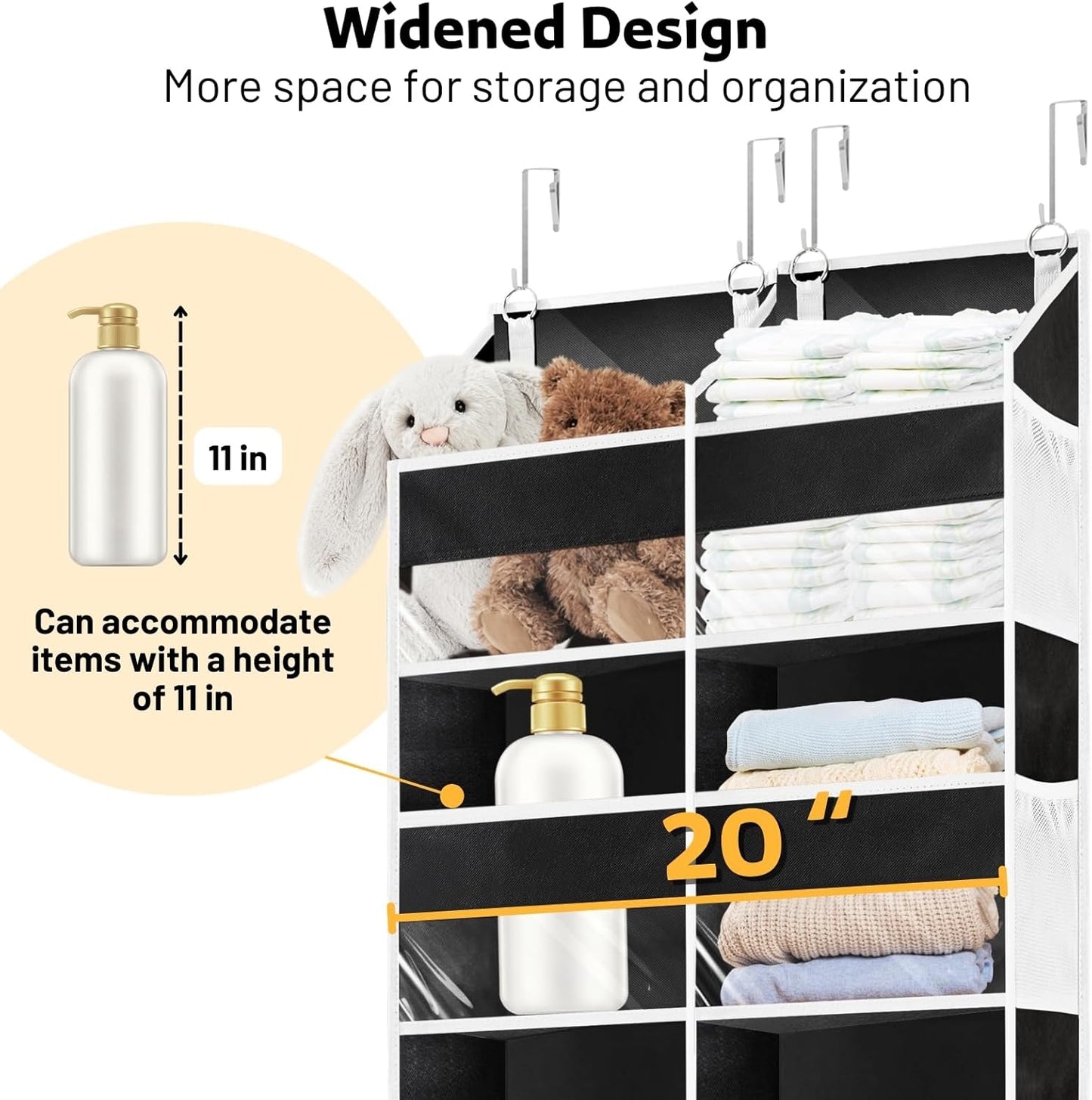 Over the Door Organizer 5 Tiers, Extra Large Behind Door Storage of 10 Compartments, 80 lbs Weight Capacity Hanging Storage Organizer with Clear Window Kids Toys, Shoes, Diapers, Room storage