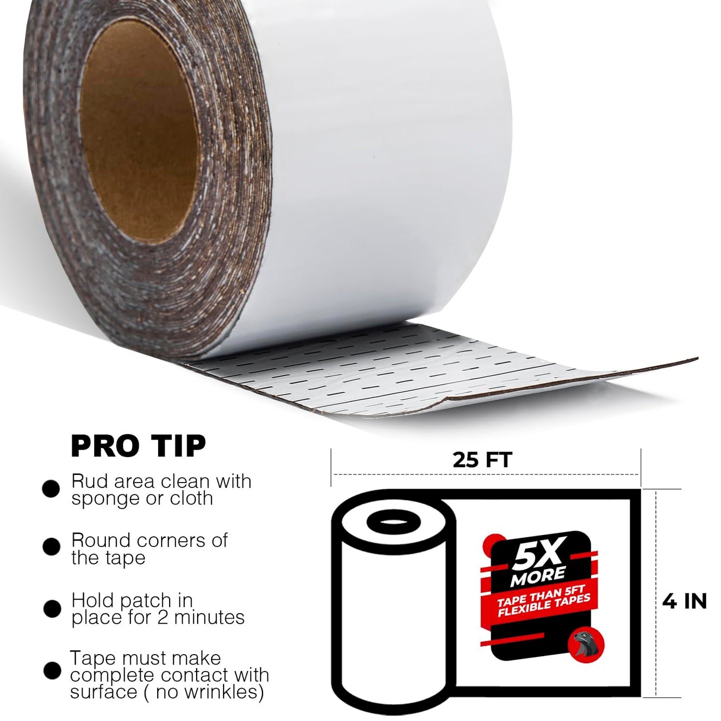 White RV Roof Sealant Tape, 4" x 25' Waterproof Repair Seal Tape – Extra Thick, UV-Resistant, Weatherproof Patch for Permanent Leak Sealing on RVs, Trailers, and Mobile Homes