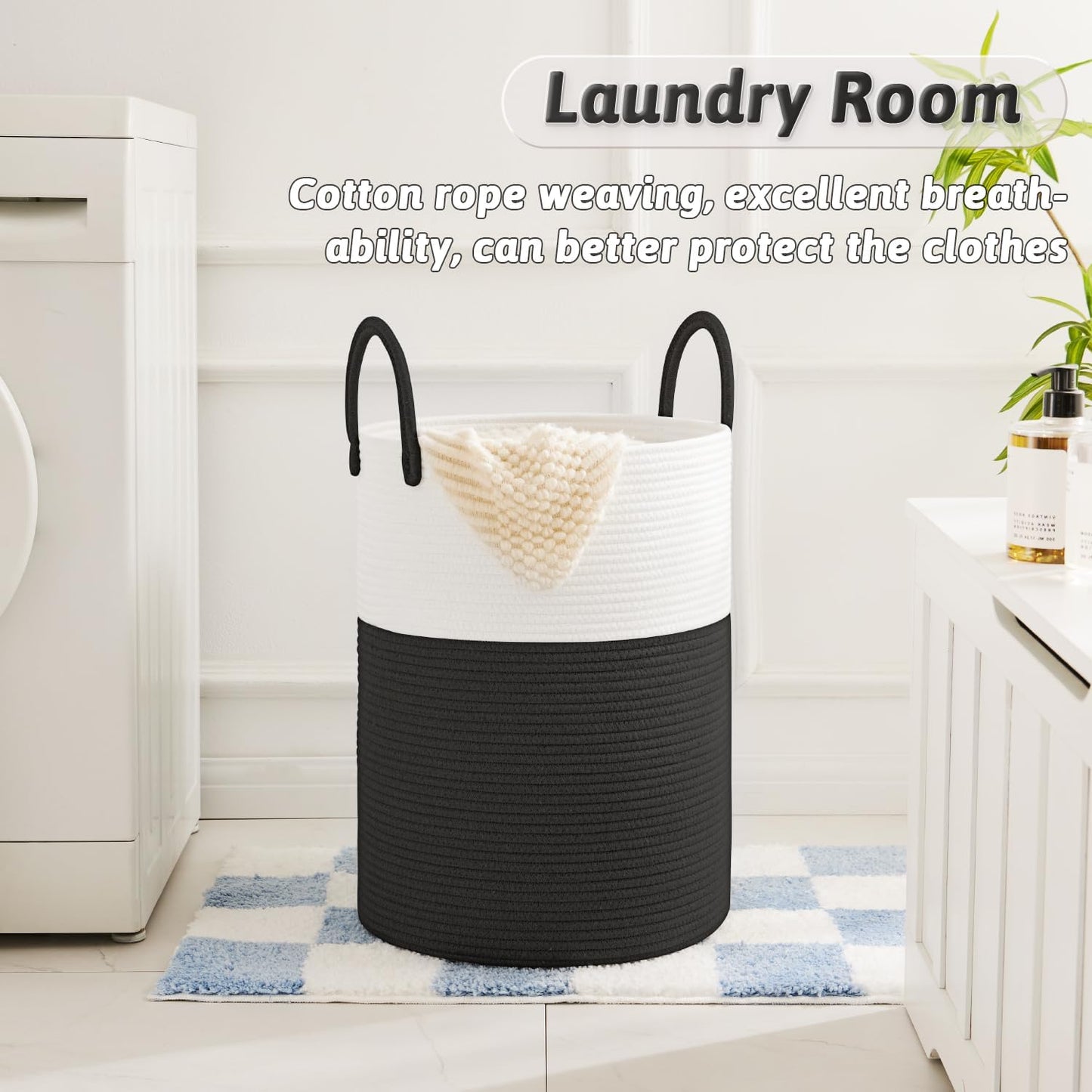 Laundry Basket,Woven Cotton Rope Laundry Hamper,80L for Decorative Storage of Dirty Clothes,Toys and Blankets in Bathroom,Baby Room and Living Room