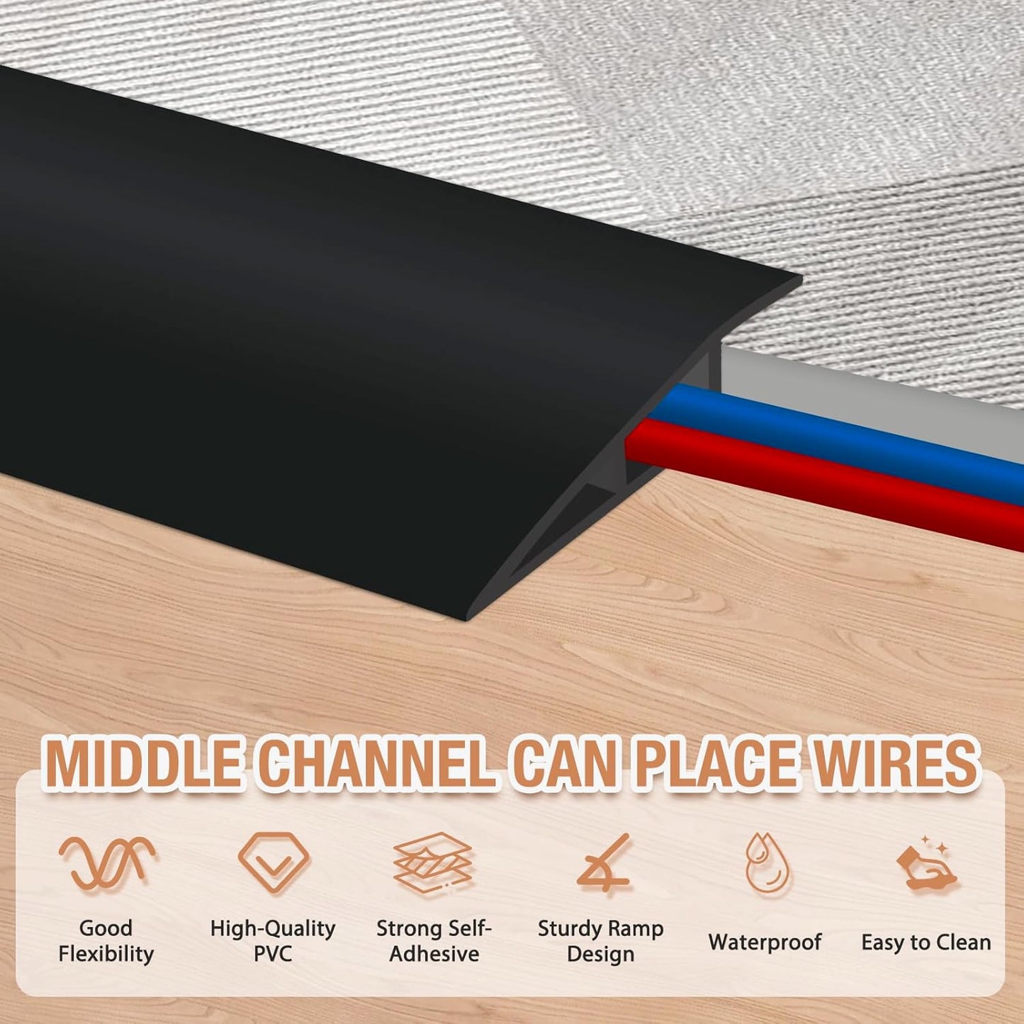 Floor Transition Strip Self Adhesive Vinyl Door Threshold for Doorways Carpet Edging Trim Overlap Edge Reducer for Laminate Floor, Carpet, Tile (Black, 2/5" to 3/5", 6.6Ft)