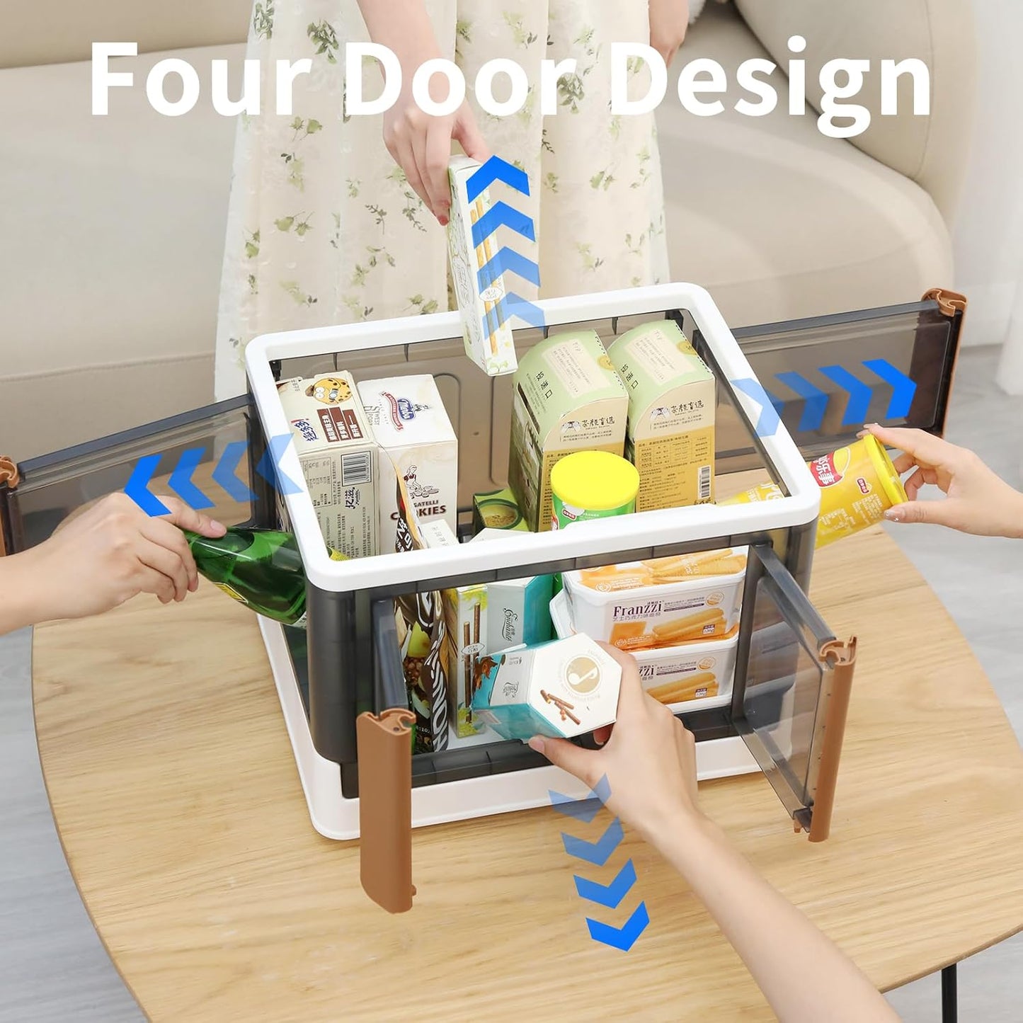 HAIXIN Folding Storage Bins with Left Doors and Right Doors Opening, 6.86 Gal Bookcase, Stackable Storage Cabinet, Plastic Shelves Organizer, Space-Saver Pantry Storage, Room Organization, 6 Pack