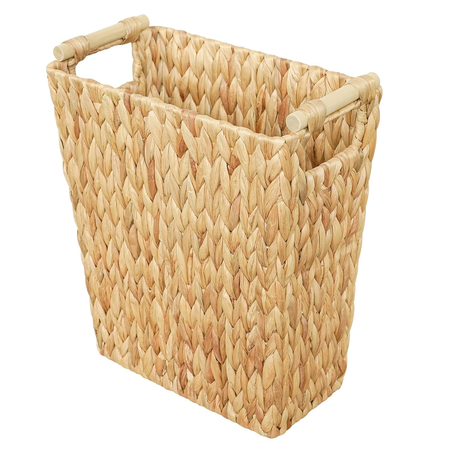 6 Gallon Wicker Trash Can with Wooden Handle,Wicker Waste Basket for Bathroom,Bedroom,Large Narrow Water Hyacinth Trash Basket,Rattan Boho Decor Farmhouse Bathroom Trash Can