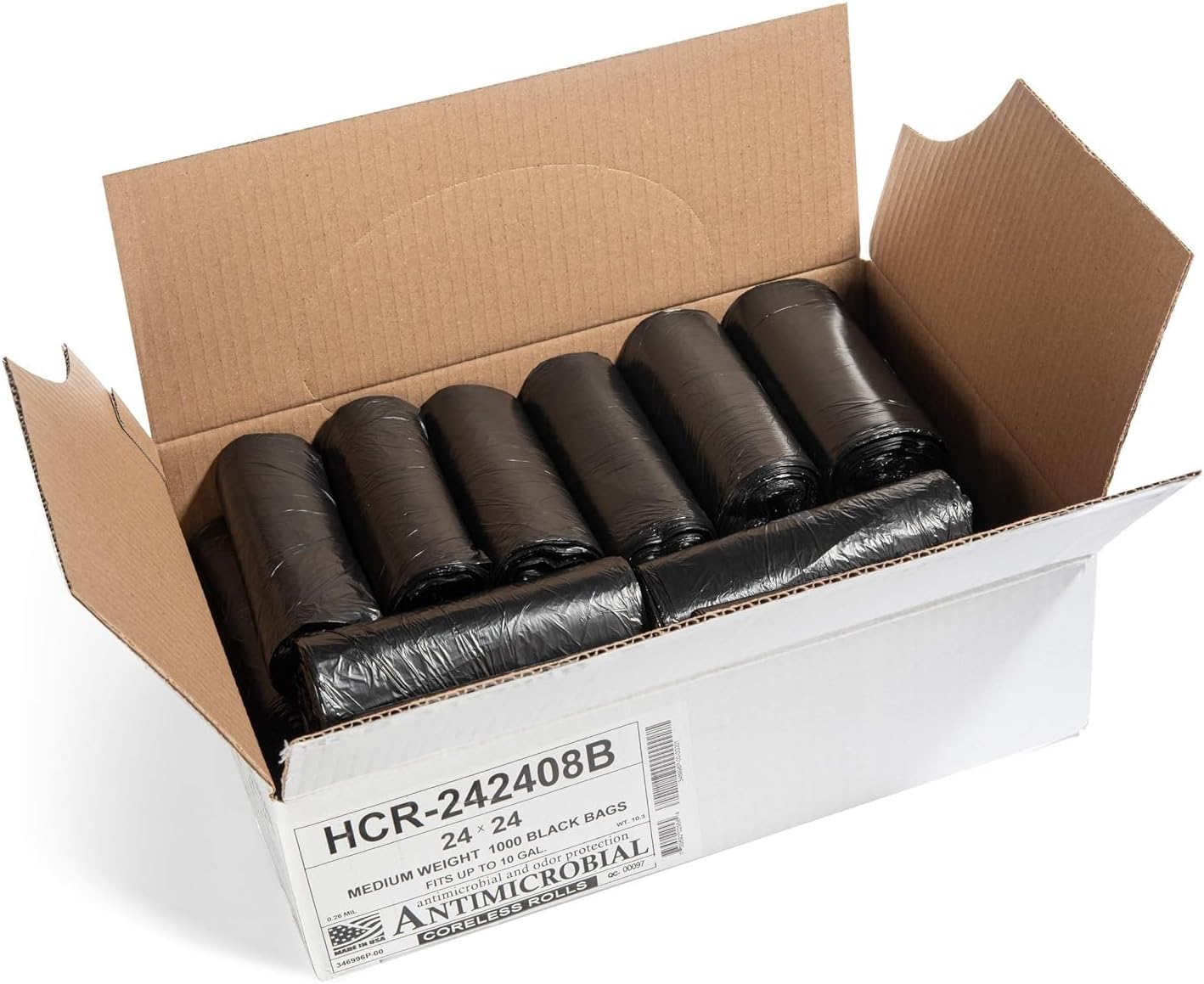 Aluf Plastics High Density Trash Bags, 10 Gallon, 1000 Count, 8 Micron (eq), 24" x 24", Black, for Bathroom, Office, Industrial, Commercial, Janitorial, Municipal, Recycling