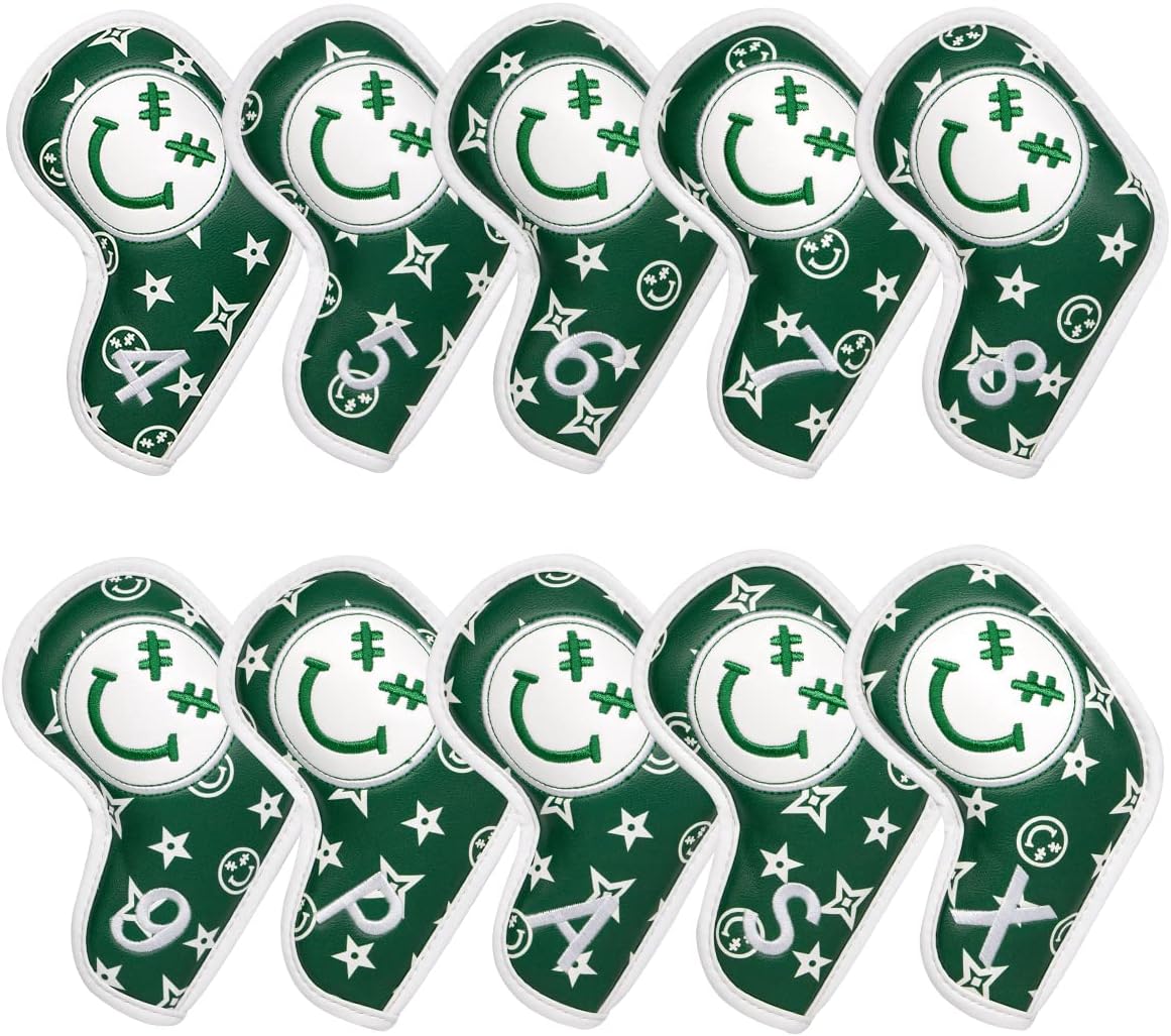 Barudan Golf Iron Head Covers, Golf Headocver for Iron Clubs, Golf Iron Covers Headcovers Set 10pcs #4-9 Aw, PW, SW, Xw fits for All Brand, Color Green, Golf Gifts for Men/Women Golfers