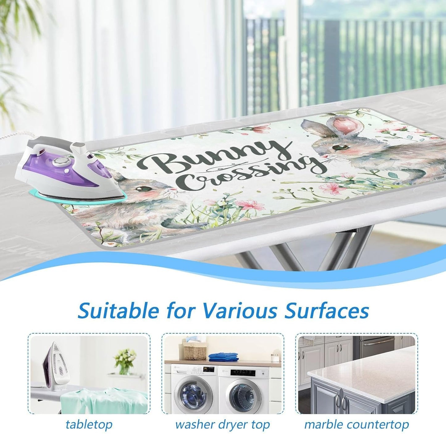 Ironing Mat Portable Ironing Pad Ironing Blanket for Table Top Heat Resistance Double-Side Using Travel Large 47.2 x 27.6 Inch Foldable Lightweight Easter Bunny Flower