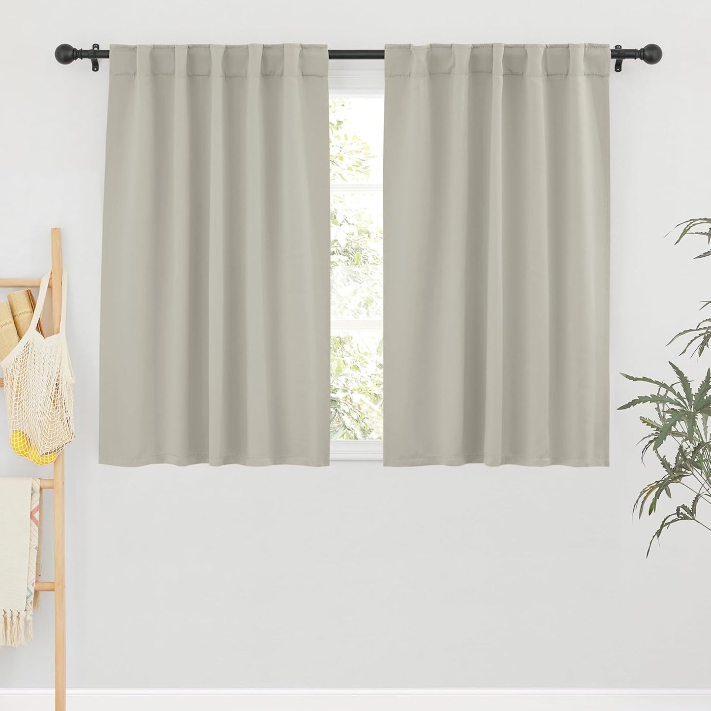RYB HOME Small Window Curtains Blackout, Privacy Thermal Insulating Drapes for Bedroom Bathroom Basement Cafe Classroom Window Decor, W 34 x L 45 inches, Black, 2 Panels