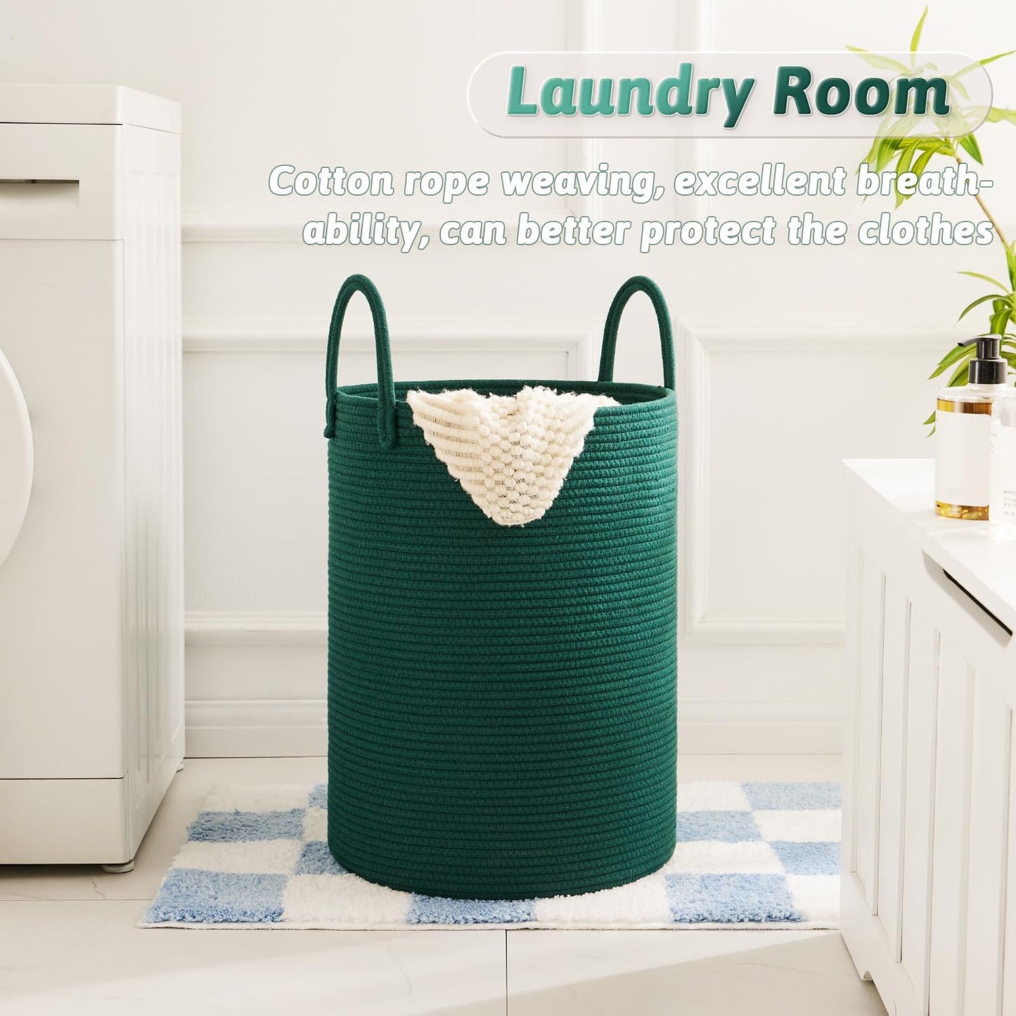 Laundry Basket,Woven Cotton Rope Laundry Hamper,60L for Decorative Storage of Dirty Clothes,Toys and Blankets in Bathroom,Baby Room and Living Room