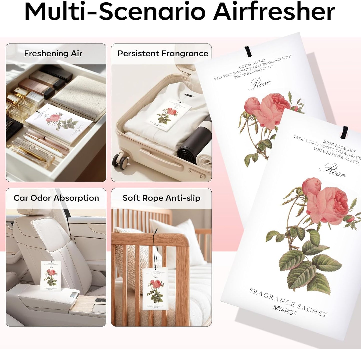 12 Pcs Rose Sachets Long Lasting Air Freshener Fragrance Potpourri Bags Odor Eliminator for Home Closet Drawer Deodorizer