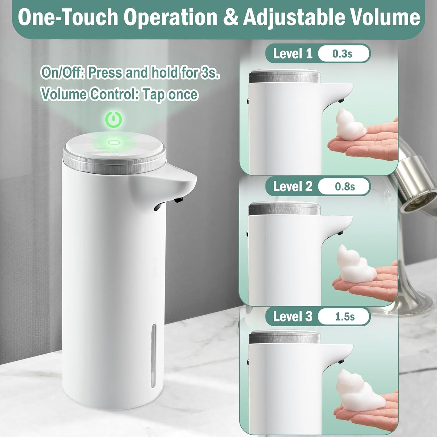 Automatic Foaming Soap Dispenser (Upgrade Auto & Manual Modes) - Adjustable Foam Volume - IPX7 Waterproof -1500mAh USB Rechargeable Touchless Hand Soap Dispenser