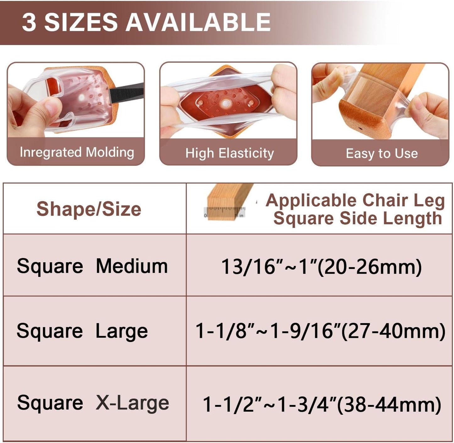 Chair Leg Floor Protectors Chair Leg Protectors for Hardwood Floors Silicone Caps Felt Strengthen Bottom Protection Anti-Scratch Reduce Noise 16 Pack Clear Square XL Fit:1-1/2" to 1-3/4" (38-44mm)