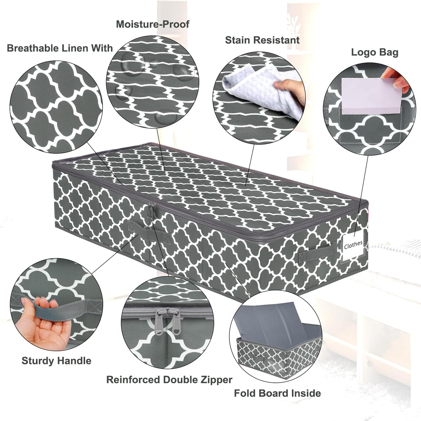 punemi Under Bed Storage, 2-Pack 6.7 Inches Tall Underbed Clothes Storage Bags W/Sturdy Structure, Thick Fabric Storage Containers Drawers With Zipper Lid, College Dorm Room Under Bed(Lantern Pattern)