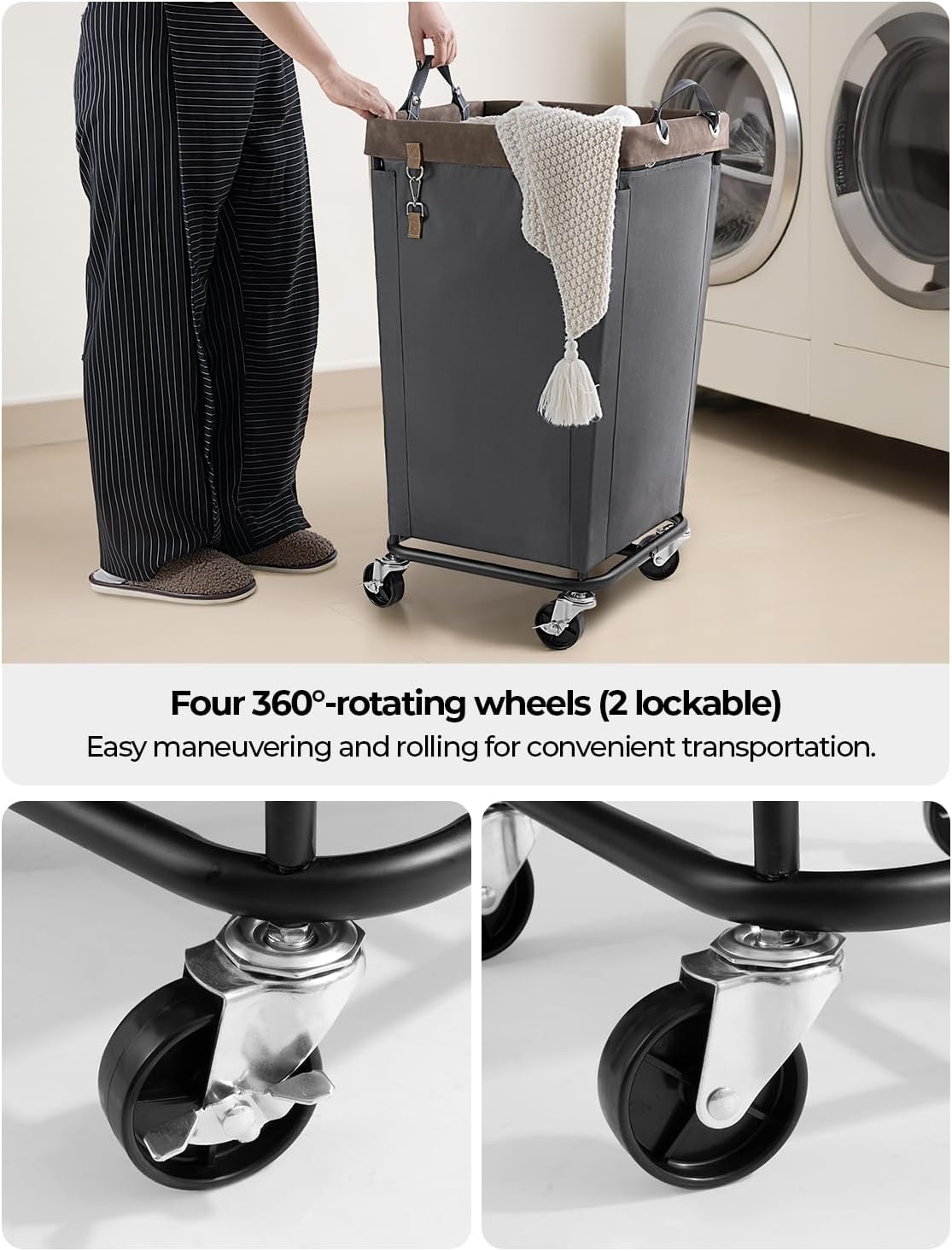 StorageWorks 160L Laundry Basket with Wheels, Large Rolling Hampers for Clothing Organizer, Dirty Clothes Basket for Hotel, Home, Closet, Dorm, Grey