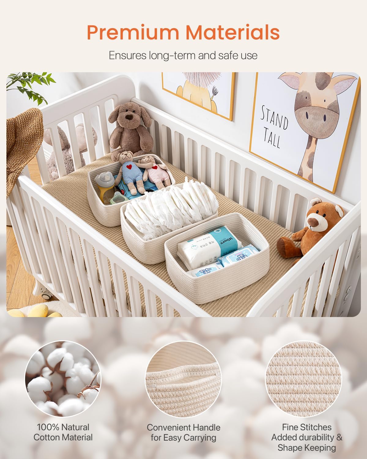 Small Woven Basket, 13.5 x 9.5 x 5 Inches, Storage Basket for Organizing, Cute Small Rope Shelf Closet Cube Storage Bins Baskets for Shelves, Dog Toy Gift Baskets Empty, 3 Packs, Off White