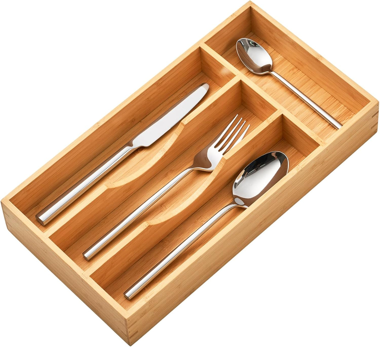 Umilife Bamboo Kitchen Drawer Organizer, 7 Inch Silverware Utensils Tray Holder for Small Drawer, Wood Caddy for Flatware Cutlery Knives