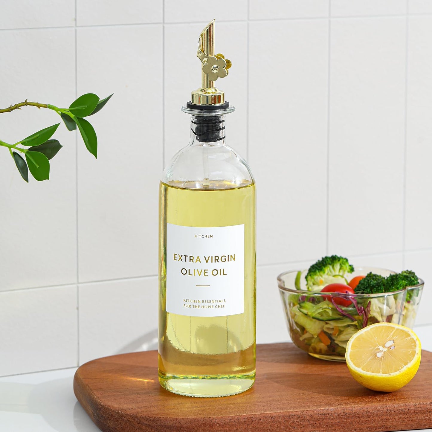 HOMCDALY Olive Oil Dispenser for Kitchen, 11.8oz Glass Dispenser Bottles with Pourer for Kitchen, Oil and Vinegar Dispensers Set, Leakproof Oil Bottle for Cooking| Set of 2 (16oz)