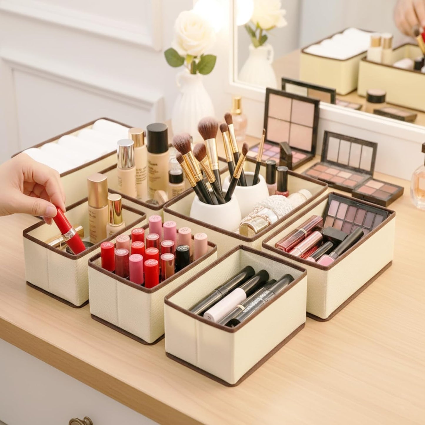 Cupic Cupid Drawer Organizer, Dresser Organizers, Foldabe Drawer Organizer Clothes, Closet Organization and Storage Dividers for Socks, Underwear and Diaper, Set of 6, Beige