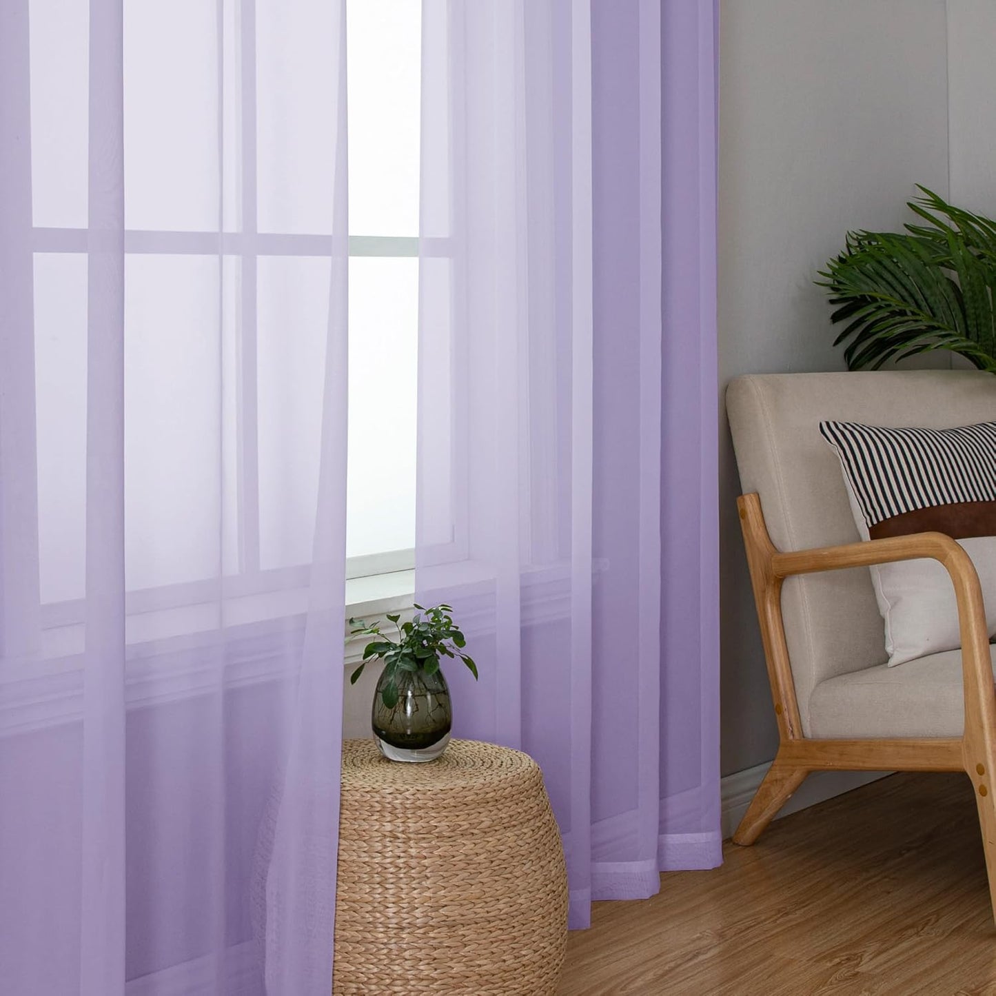 Chyhomenyc Lilac Sheer Curtains 54 Inch Long 2 Panels, Light Filtering Rod Pocket Voile Short Curtains Drapes for Living Room Bedroom Small Windows, 42Wx45L Inches
