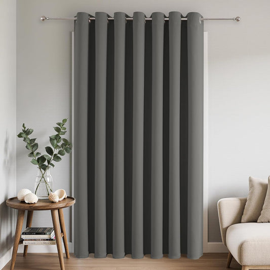 Joydeco Blackout Patio Sliding Door Curtains 96 Inches Long, Grommet Privacy Room Divider Curtains, Extra Wide Thermal Blackout Drapes for Bedroom Living Room (Light Grey, 100Wx96L, 1 Panel)