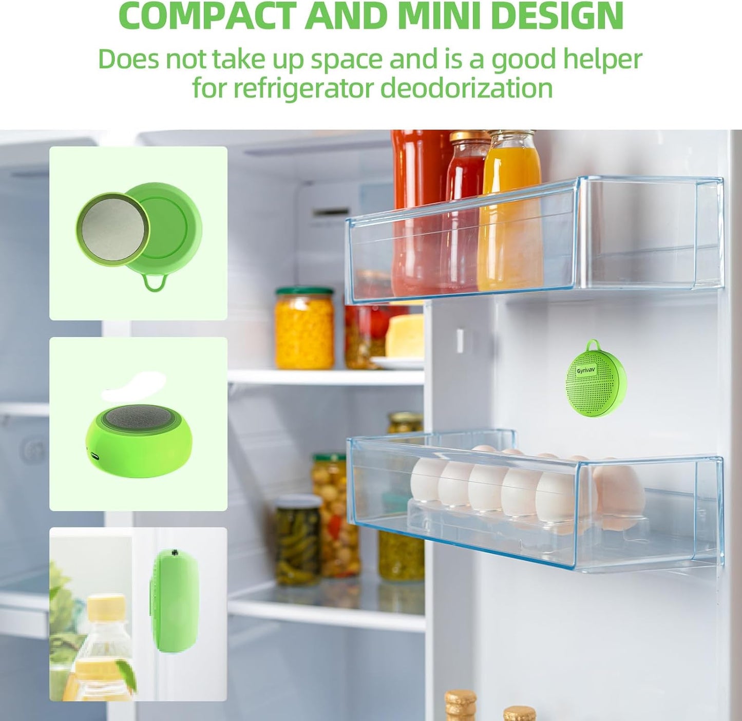Fridge Deodorizer, Mini USB Odor Eliminator, Refrigerator Deodorizer, Suitable for Refrigerator, Car, Wardrobe, Shoe Cabinet, Better Than Than Charcoal Air Purifiers（Green）