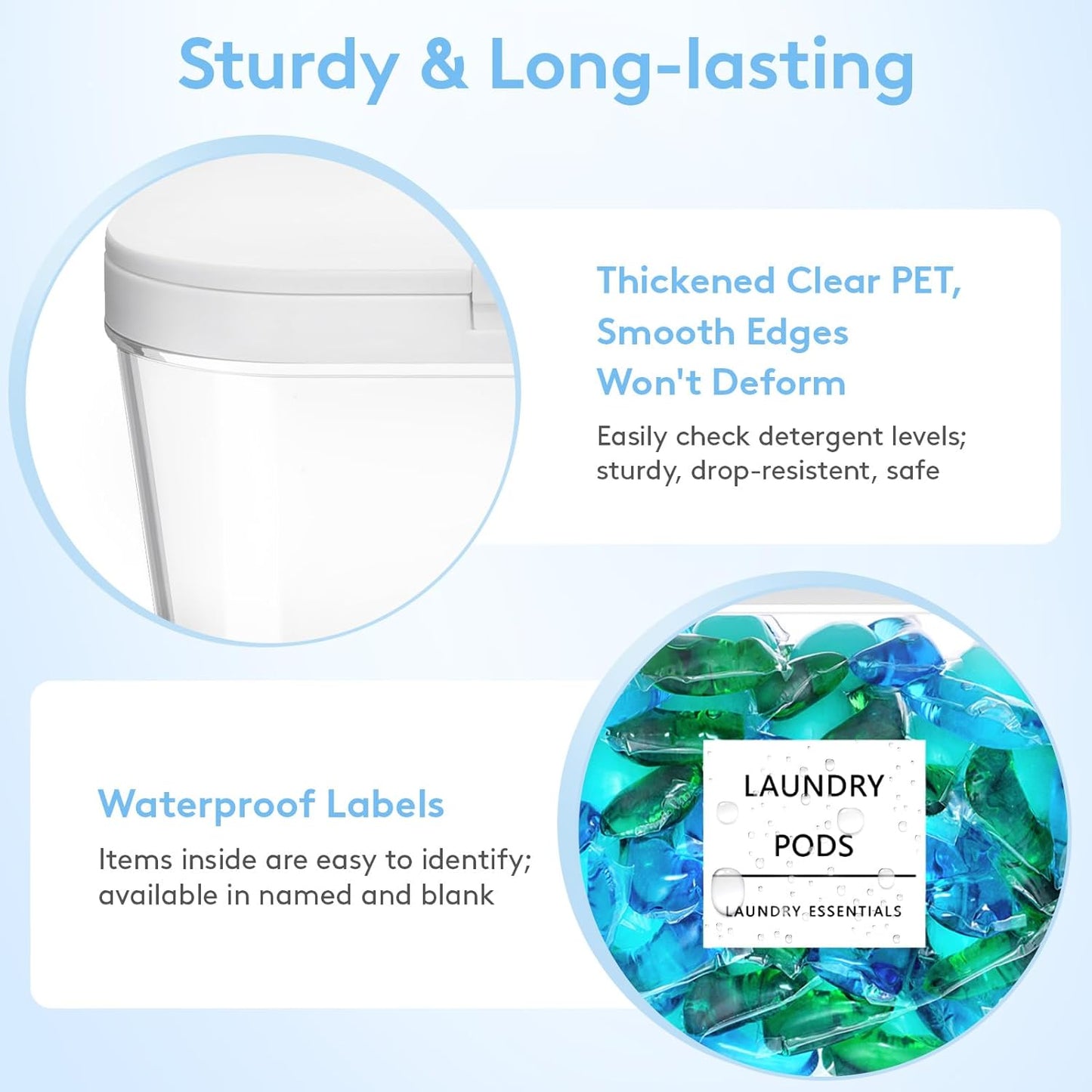 Lifewit 2+1 Laundry Pods Container & Dryer Sheet Holder, Large Powder Detergent Dispenser Storage Jars, Laundry Room Containers for Scent Booster Beads with Pop up Lids, Labels and Scoop