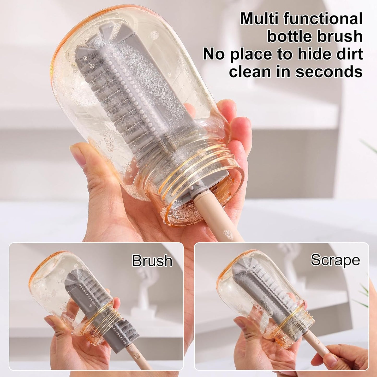 Baby Bottle Drying Rack -Travel Baby Bottle Drying Rack Set, Cleaner Kit with Silicone Bottle Brush,Straw Brush, Suitable for Home use or Traveling with Babies (Pink)