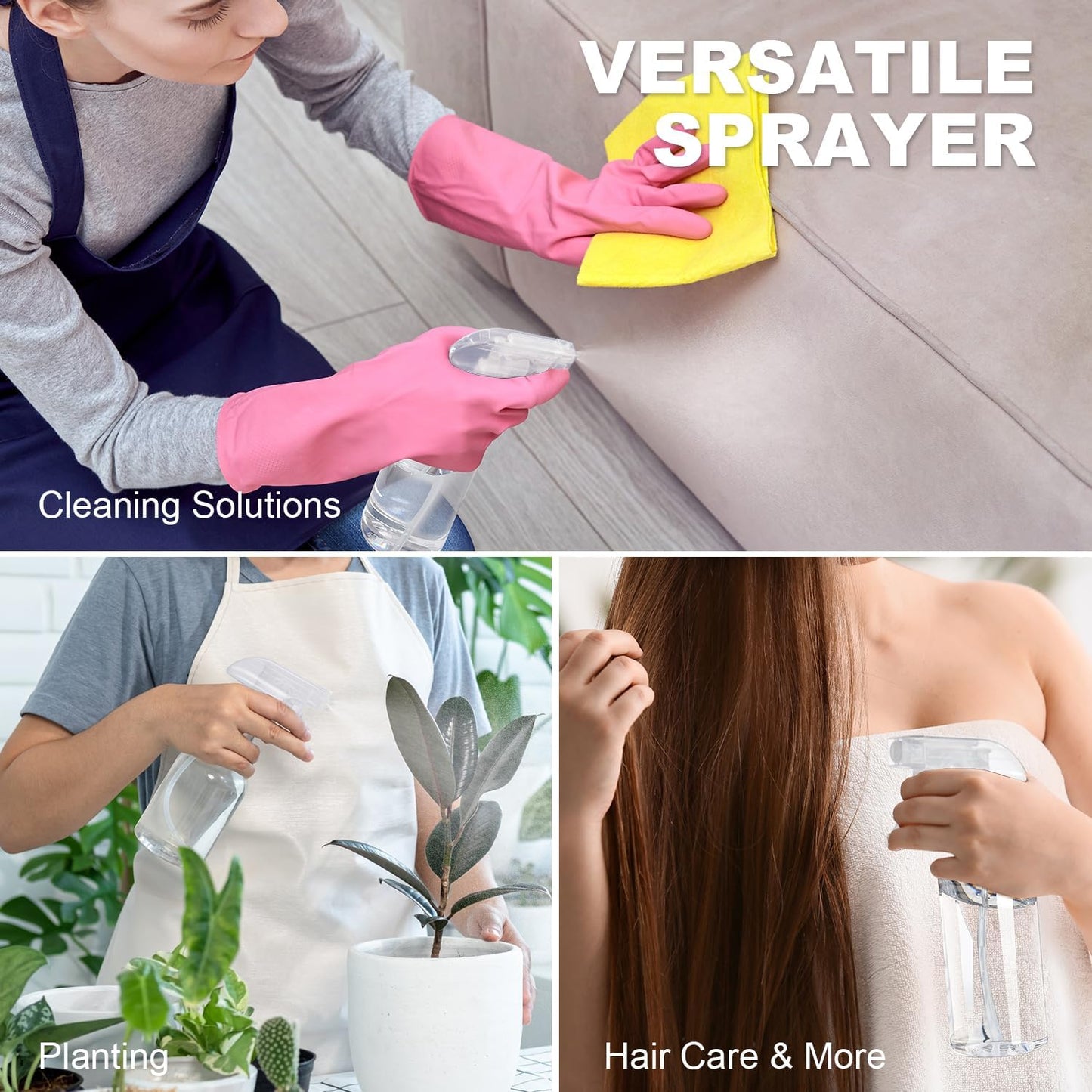 Plastic Spray Bottles (2-Pack, 16.9 Oz) Heavy Duty Spraying, Mist & Stream, Empty Water Sprayer Bottle for Cleaning Solutions, Essential Oils, Hair, Plants, BBQ, Dog Cat Behavior Correction (Clear)