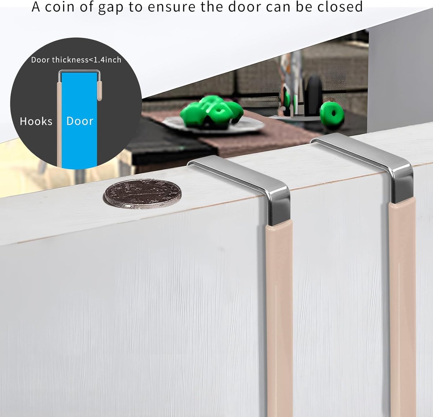 FYY Over The Door Hooks, 4 Pack Door Hangers Hooks with Rubber Prevent Scratches Heavy Duty Organizer Hooks for Living Room, Bathroom, Bedroom Hanging Clothes, Towels, Hats, Coats, Bags Nude