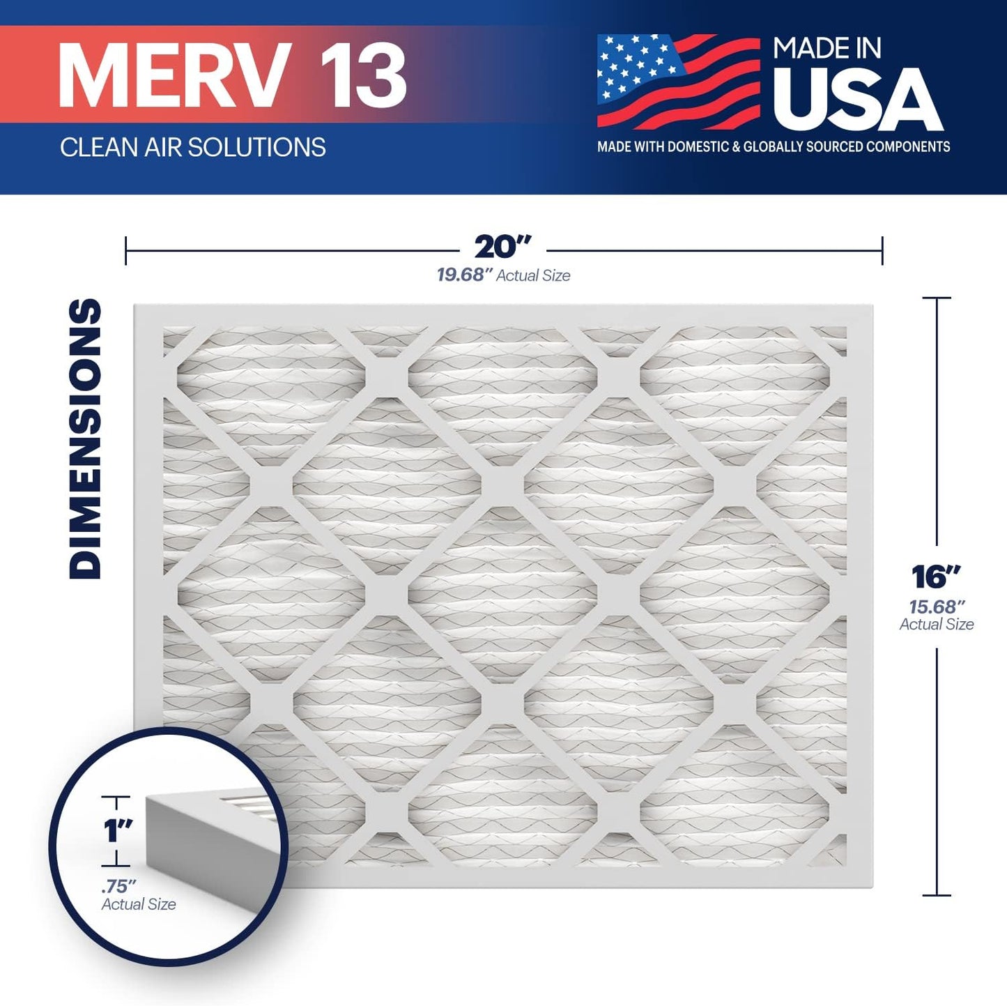 BNX TruFilter 16x20x1 Air Filter MERV 13 (4-Pack) - MADE IN USA - Electrostatic Pleated Air Conditioner HVAC AC Furnace Filters for Allergies, Pollen, Mold, Bacteria, Smoke, Allergen, MPR 1900 FPR 10