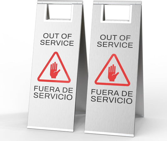 Stainless Steel Out of Service Sign Portable Foldable Sign 2-Pack (Silver)