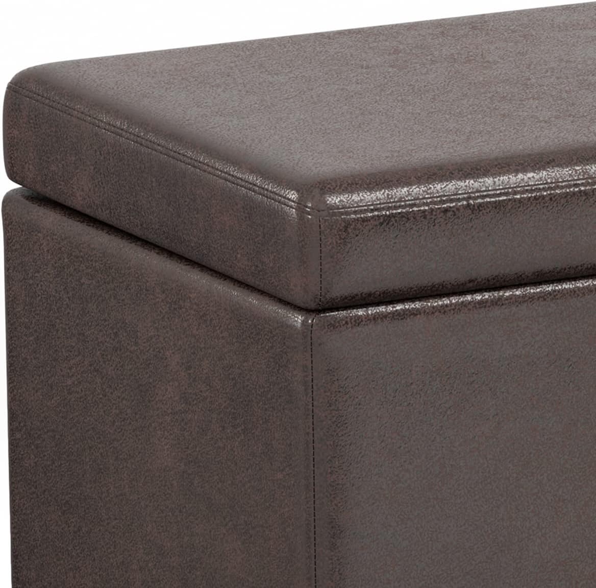 SIMPLIHOME Avalon 54 inch Wide Contemporary Rectangle Extra Large Storage Ottoman Bench in Distressed Brown Vegan Faux Leather, Assembled, for The Living Room, Entryway and Family Room
